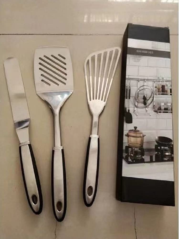 Premium Stainless Steel Spatula Set (3-Piece) - Kitchen Fish Turner, Slotted Spatula & Icing Spatula - Durable Cooking Utensils for Baking, Grilling & Food Flipping - Perfect for Home Chefs & Professional Kitchens