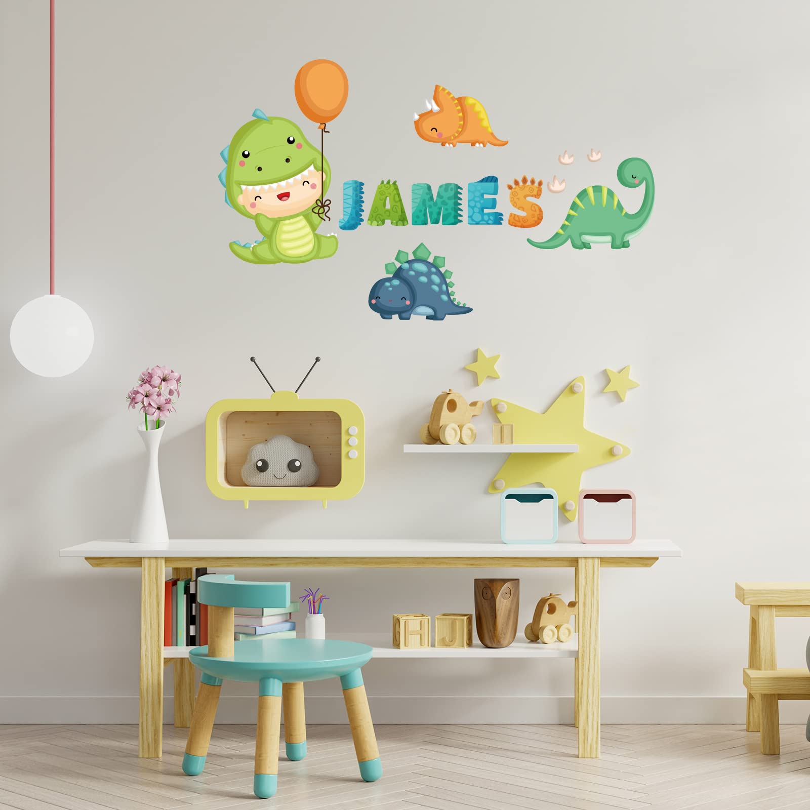 Custom Dinosaur Name Wall Decals - Personalized Vinyl Stickers for Kids Room, Nursery & Bedroom Decor - Removable Self-Adhesive Wallpaper - Perfect for Boys' Rooms, Playrooms & Home Decoration