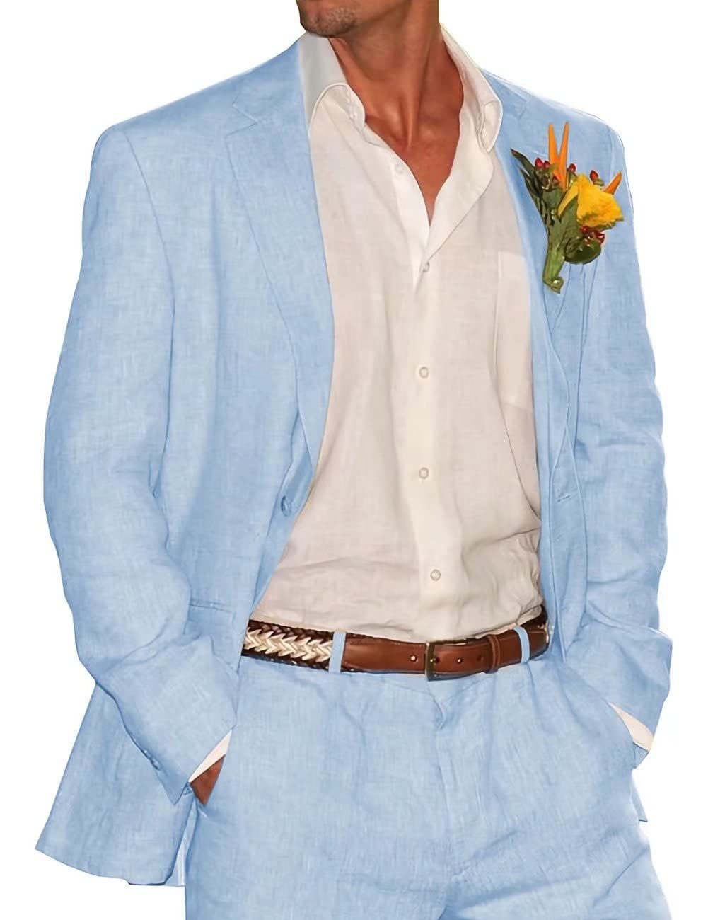 **Men's Slim Fit Linen Suits - 2 Piece Groomsmen Wedding Suit for Summer & Casual Wear | Breathable Linen Blazer & Pants Set for Prom, Party, Big & Tall | Perfect for Weddings, Beach Events & Formal Occasions**