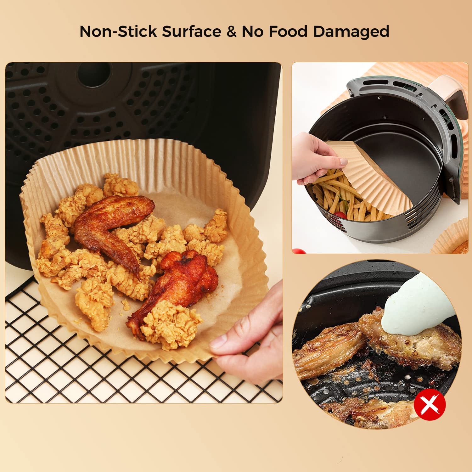 120PCS 6.3'' Unbleached Air Fryer Parchment Paper Liners - Disposable Baking Sheets for 3-5 Qt Air Fryer Baskets | Perfect for Healthy Cooking, Roasting Vegetables & Reheating Food