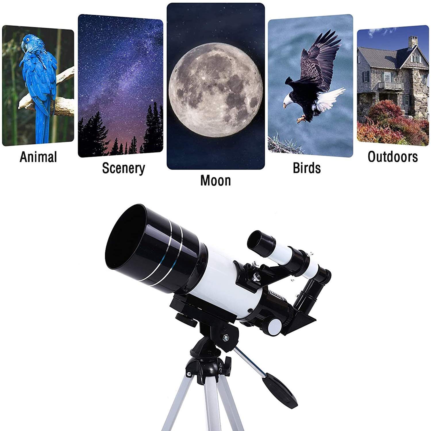 70mm Aperture 300mm Refractor Telescope for Astronomy - Portable Telescope for Kids, Adults & Beginners with Adjustable Tripod & Phone Adapter - Perfect for Stargazing, Moon Observation & Astrophotography