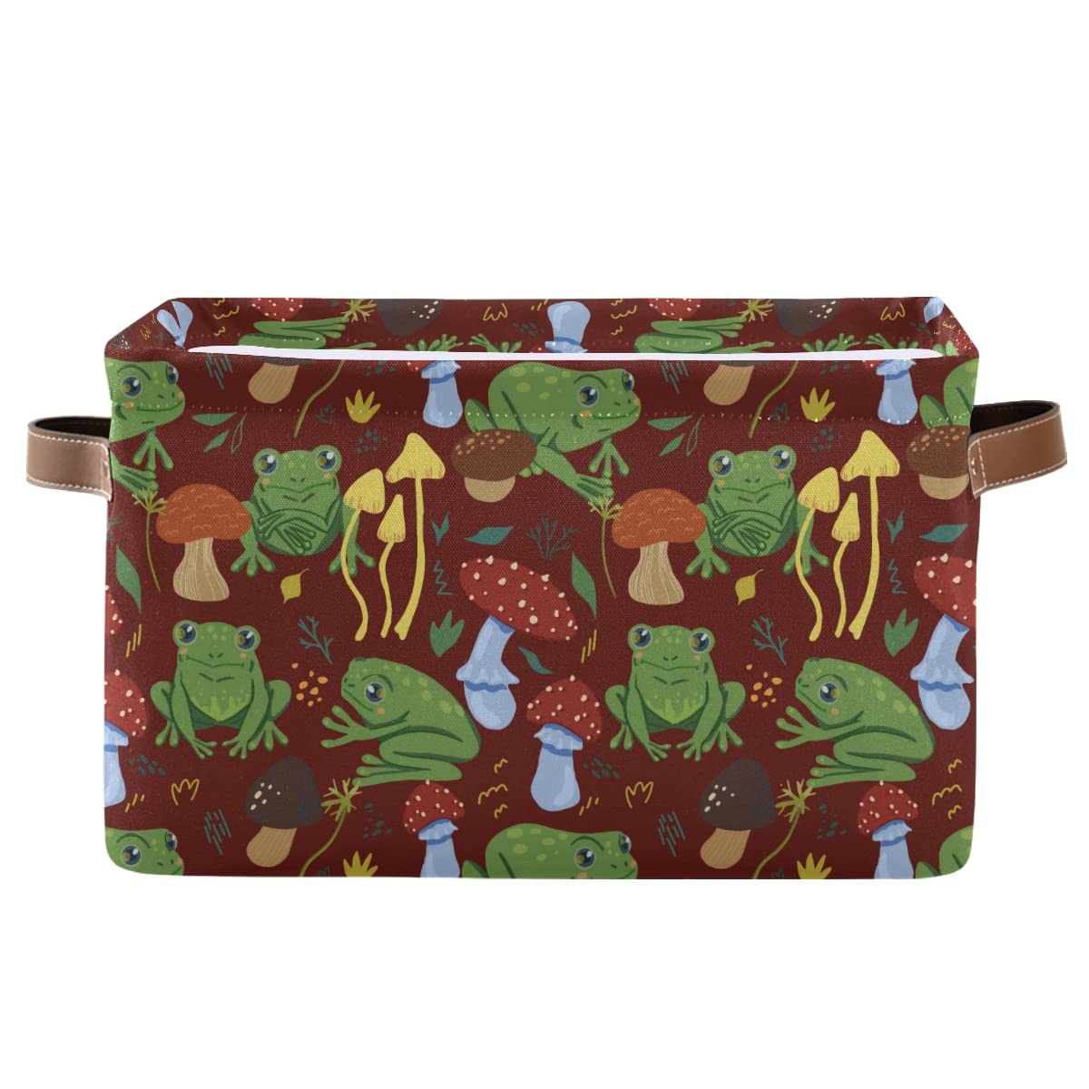 Cute Frogs & Forest Mushrooms Collapsible Storage Bin - Waterproof Rectangle Basket for Nursery Toys, Books & Closet Organization | Perfect for Kids' Room Decor & Bedroom Shelves