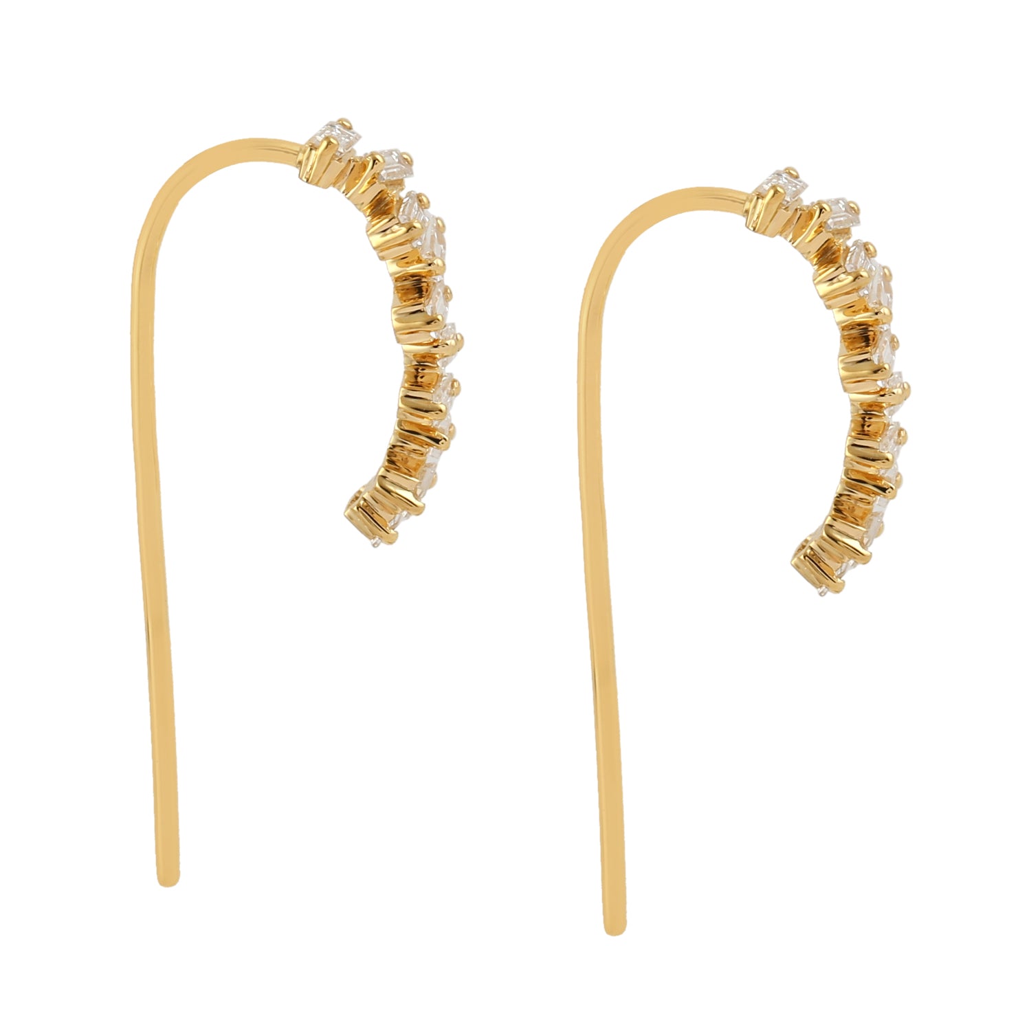 Handmade 18k Yellow Gold Baguette Diamond Ear Climber Earrings - Luxury Designer Jewelry for Women, Perfect for Weddings, Parties & Special Occasions
