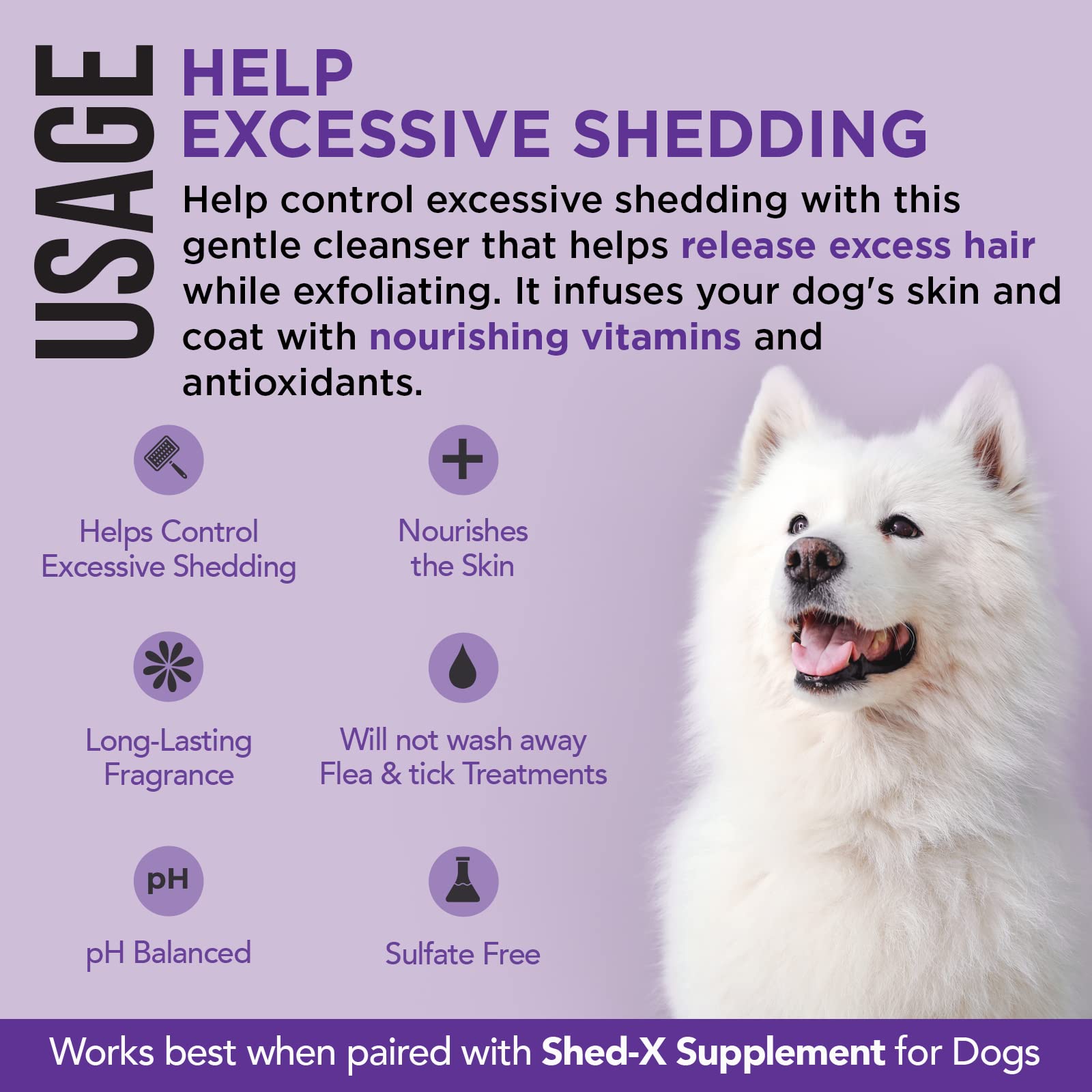 Shed-X Shed Control Shampoo for Dogs - 16 oz Anti-Shedding Dog Shampoo with Vitamins & Antioxidants | Reduces Excessive Shedding, Cleans & Nourishes Skin & Coat | Ideal for Grooming, Bath Time & Seasonal Shedding Control