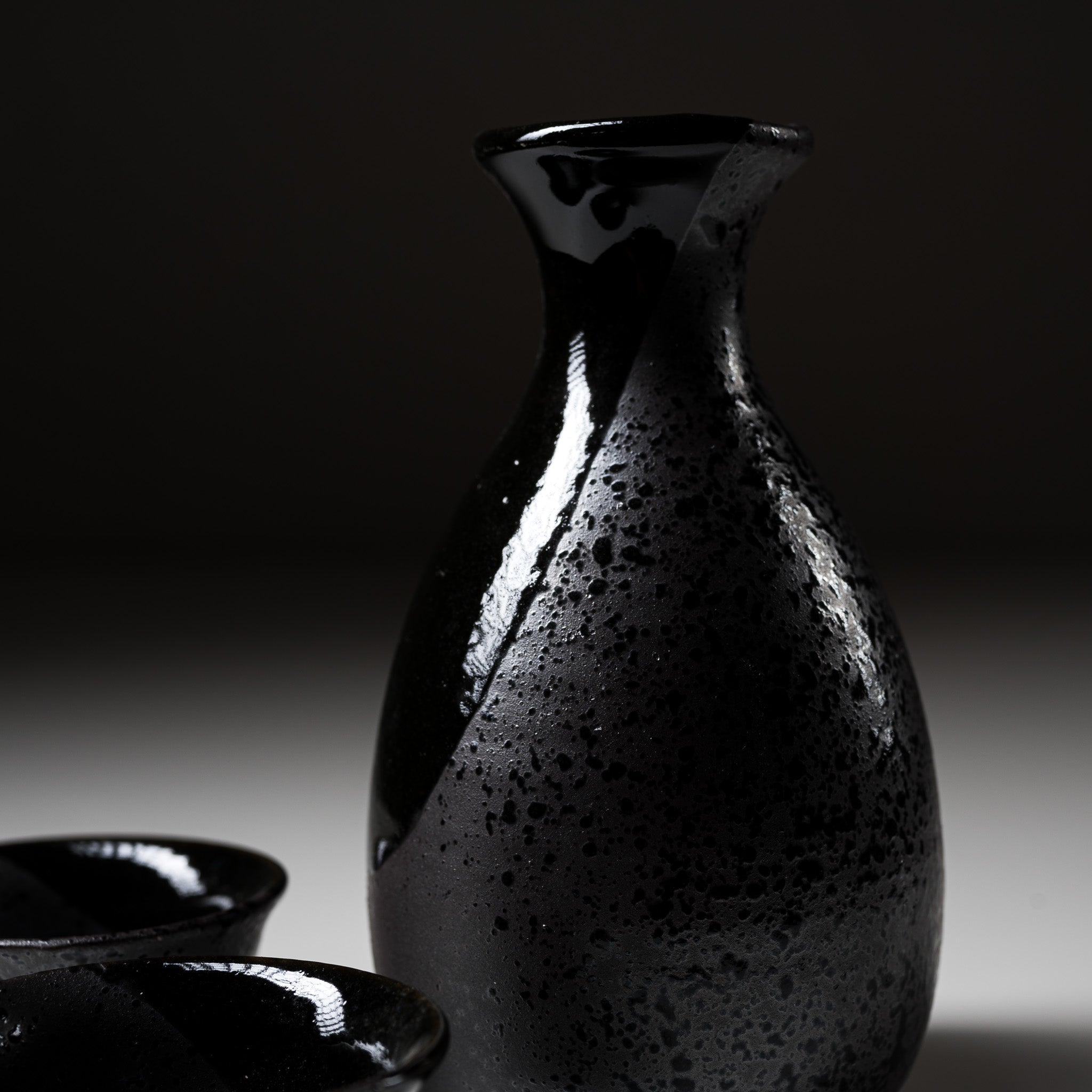 Premium Black Crystal Mino Ware Pottery Sake Set by Yamai Ito - Traditional Japanese Ceramic Drinking Vessels for Sake, Tea, and Special Occasions