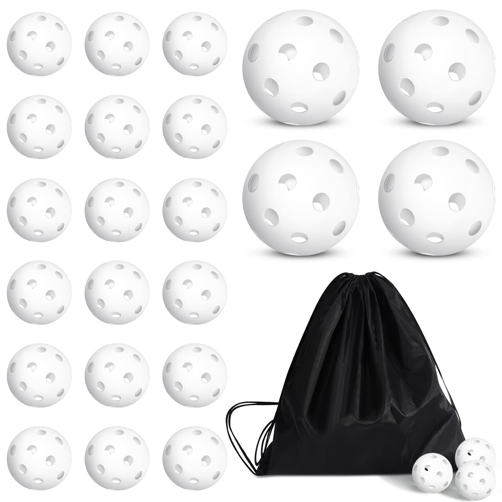 24-Pack Jecery Plastic Practice Baseballs - Lightweight Training Softballs for Batting & Hitting Practice | Indoor/Outdoor Use | Includes Drawstring Storage Bag | Perfect for Baseball Training, Backyard Games & Pet Play