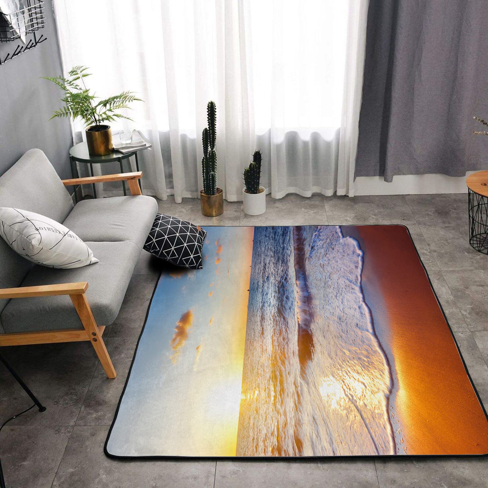 Washable Non-Slip Sponge Rug Pad - Super Soft Extra Thick Floor Mat for Kids Bedroom, Living Room, Bathroom & Dorm | Beach Waves Seascape Design | Ideal for Indoor Use, Home Decor & Cozy Spaces