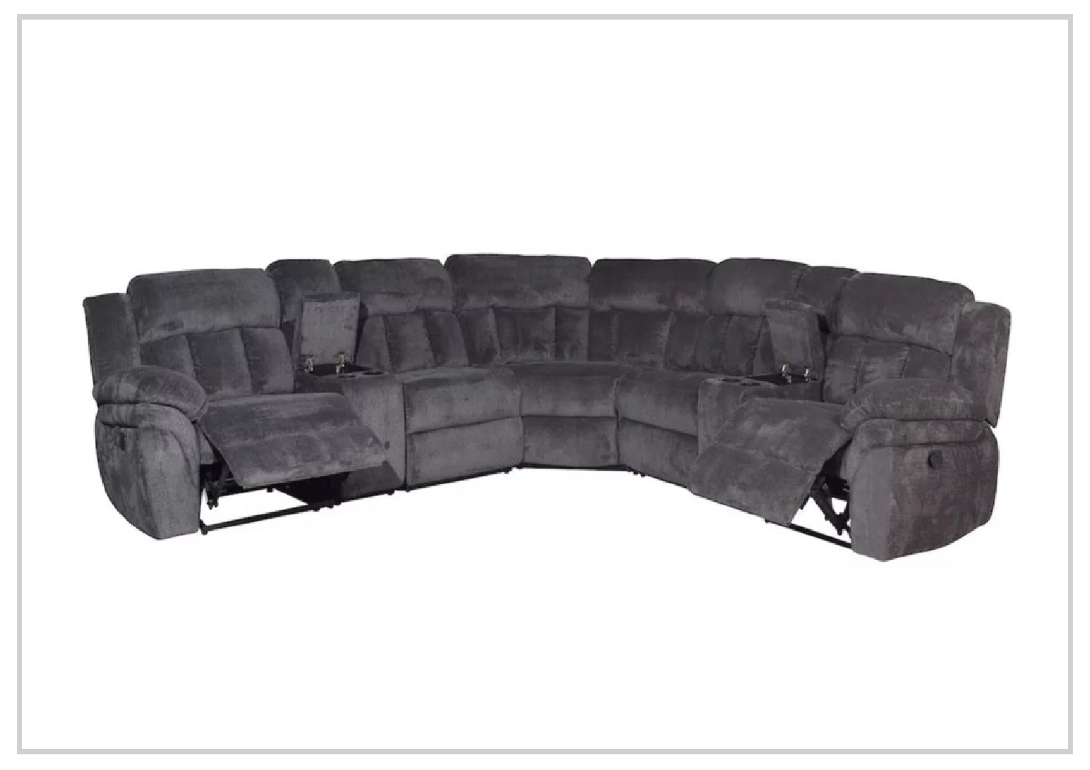 Klaussner McCobb 7-Piece Gray Recliner Sectional Sofa Set with Cup Holders - Modern L-Shaped Living Room Furniture for Home Theater & Family Gatherings