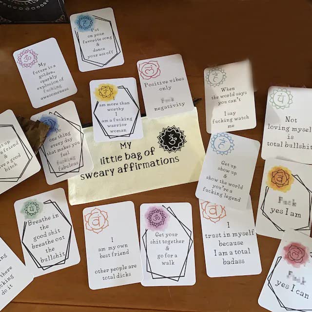 16 Pcs Funny & Sweary Affirmation Cards - Motivational Swear Word Cards for Daily Positivity - Perfect Gift for Friends & Self-Care - Use for Office Desk, Meditation Space or Therapy Sessions