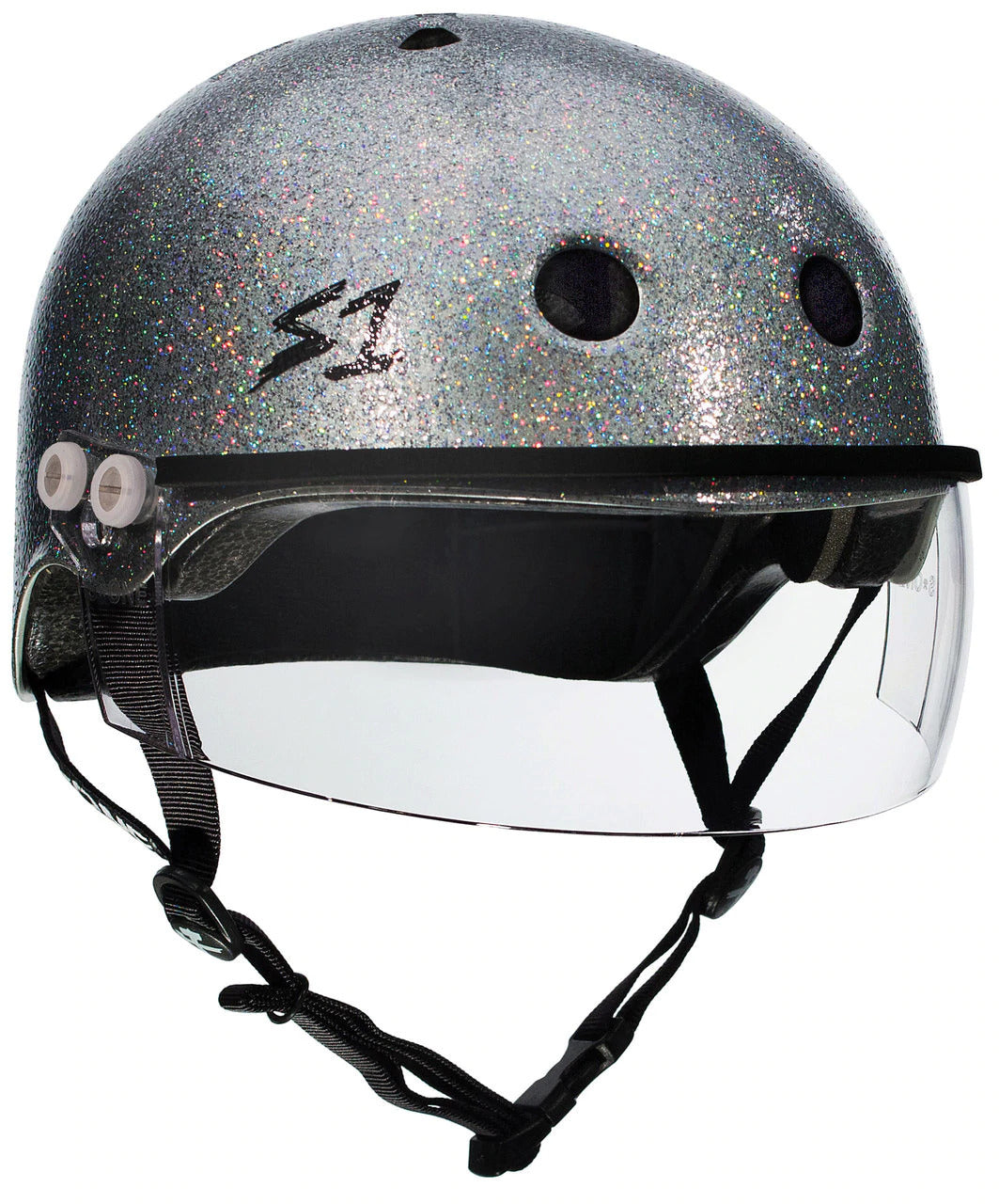 S1 Lifer Visor Helmet - Silver Glitter Motorcycle Helmet for Men & Women - Lightweight DOT Approved Bike Helmet for Cruiser, Scooter & Street Riding