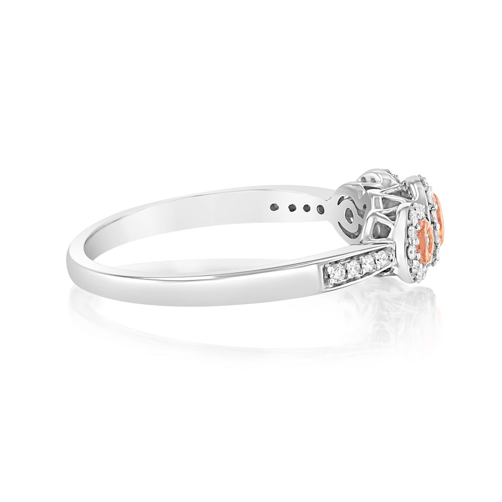 9ct White Gold 1/5 Carat Diamond Ring with Pink & White Diamonds - Elegant Engagement, Wedding & Anniversary Jewelry Gift for Her