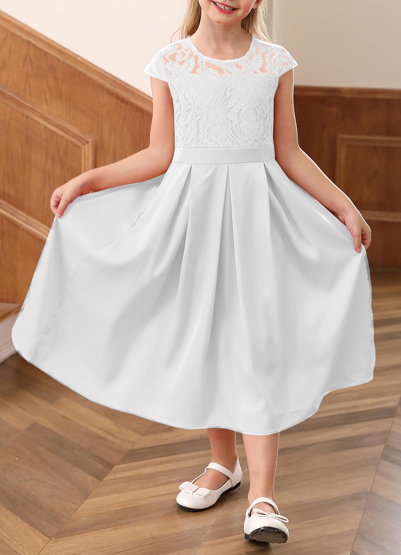 HOSIKA Elegant Flower Girl Dress - Lace Satin A-Line Bridesmaid Princess Gown for Weddings, Birthday Parties & Special Occasions | Perfect for Flower Girls, Pageants & Formal Events