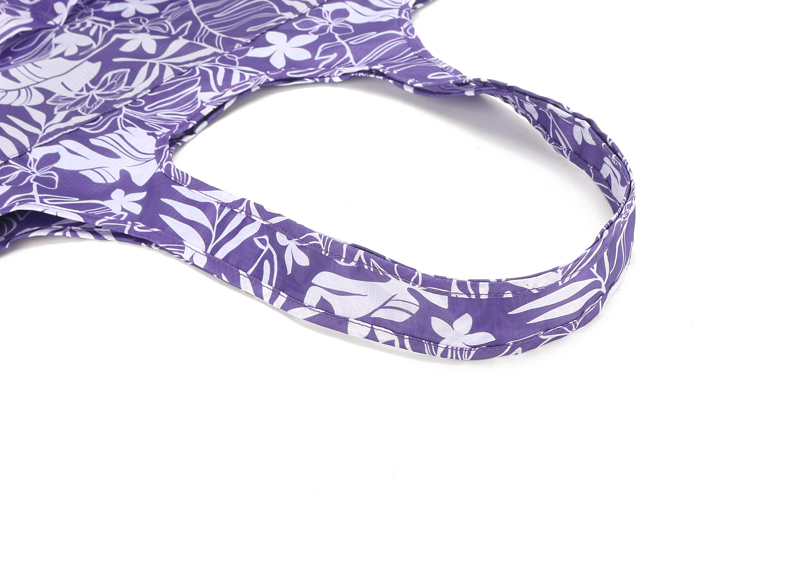 Foldable Reusable Shopping Bag - Jacqueline Plumeria Monstera Leaf Print in Purple | Eco-Friendly Grocery Tote for Shopping, Beach, Travel & Daily Use