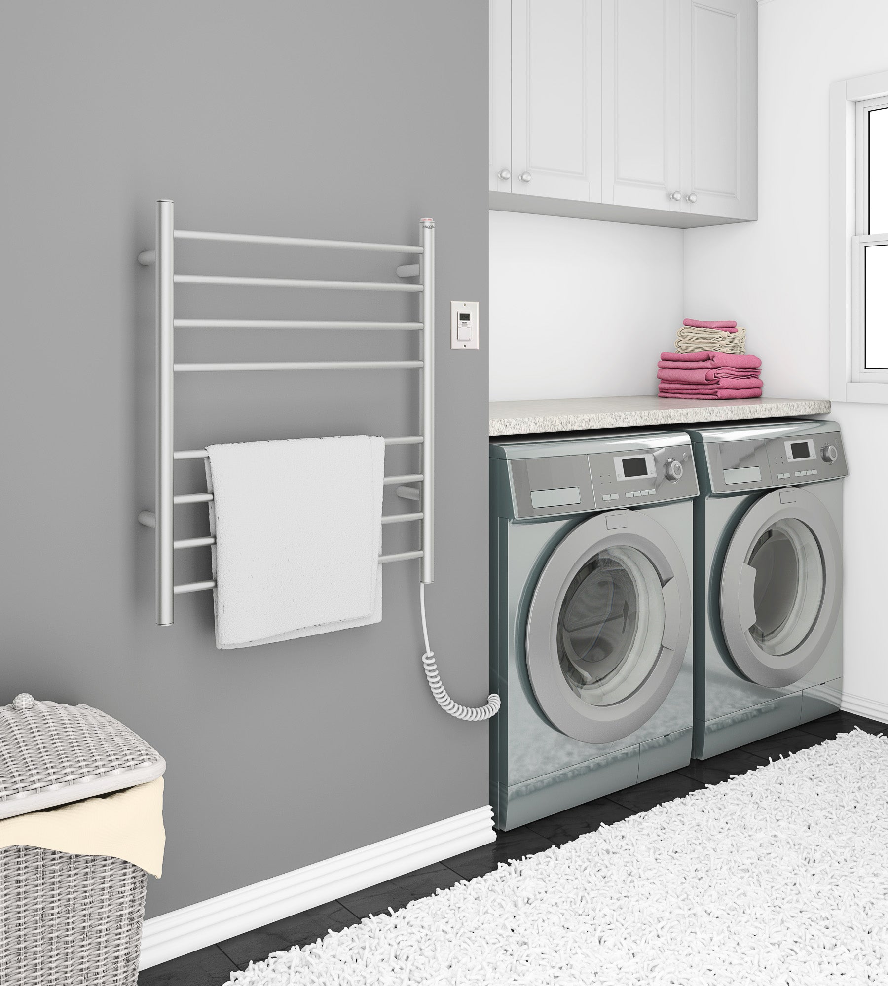 Premium 8-Bar Hardwired & Plug-in Towel Warmer - Brushed Stainless Steel with Digital Timer | Bathroom Luxury, Spa Experience, Hotel-Style Warm Towels for Home