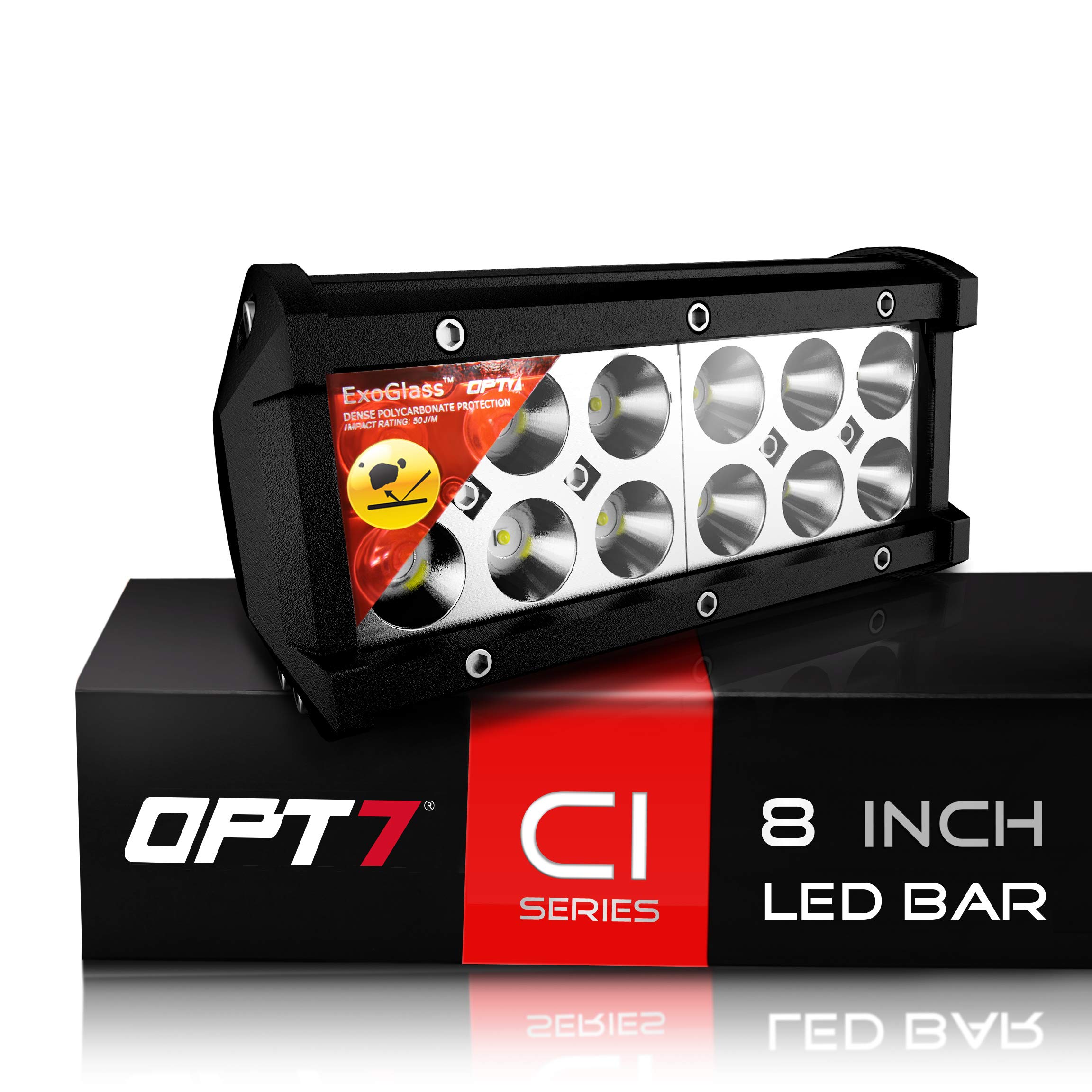 OPT7 8 Inch LED Light Bar - IP67 Waterproof Spot Auxiliary Lamp for Off-Road Vehicles, Durable Aluminum Housing - Perfect for Jeep, Truck, ATV & UTV Night Driving