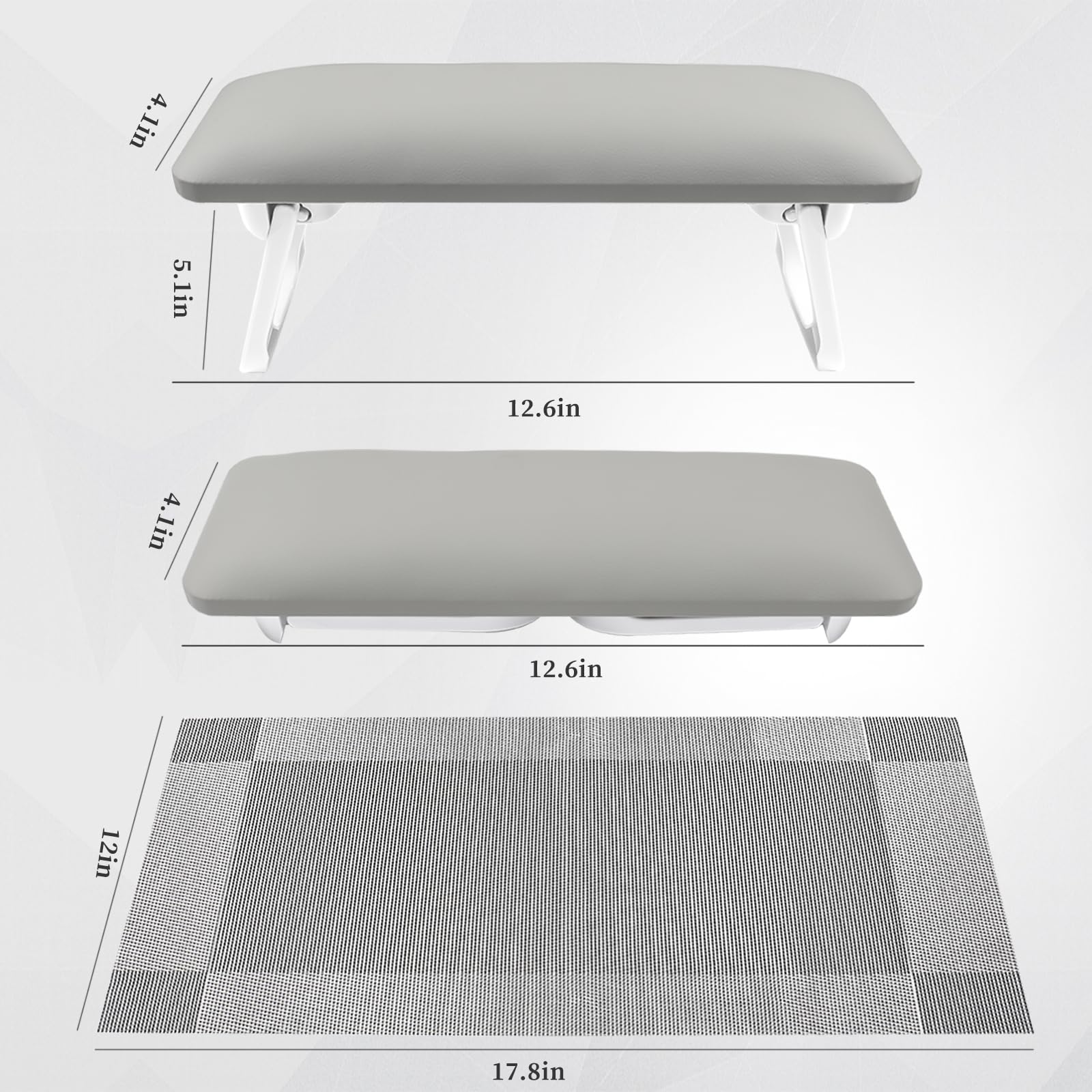 **ANGNYA Foldable Nail Arm Rest for Nail Technicians - Gray PVC Table Mat with Microfiber Leather & Bracket - Perfect for Manicure, Pedicure & Nail Salon Use**