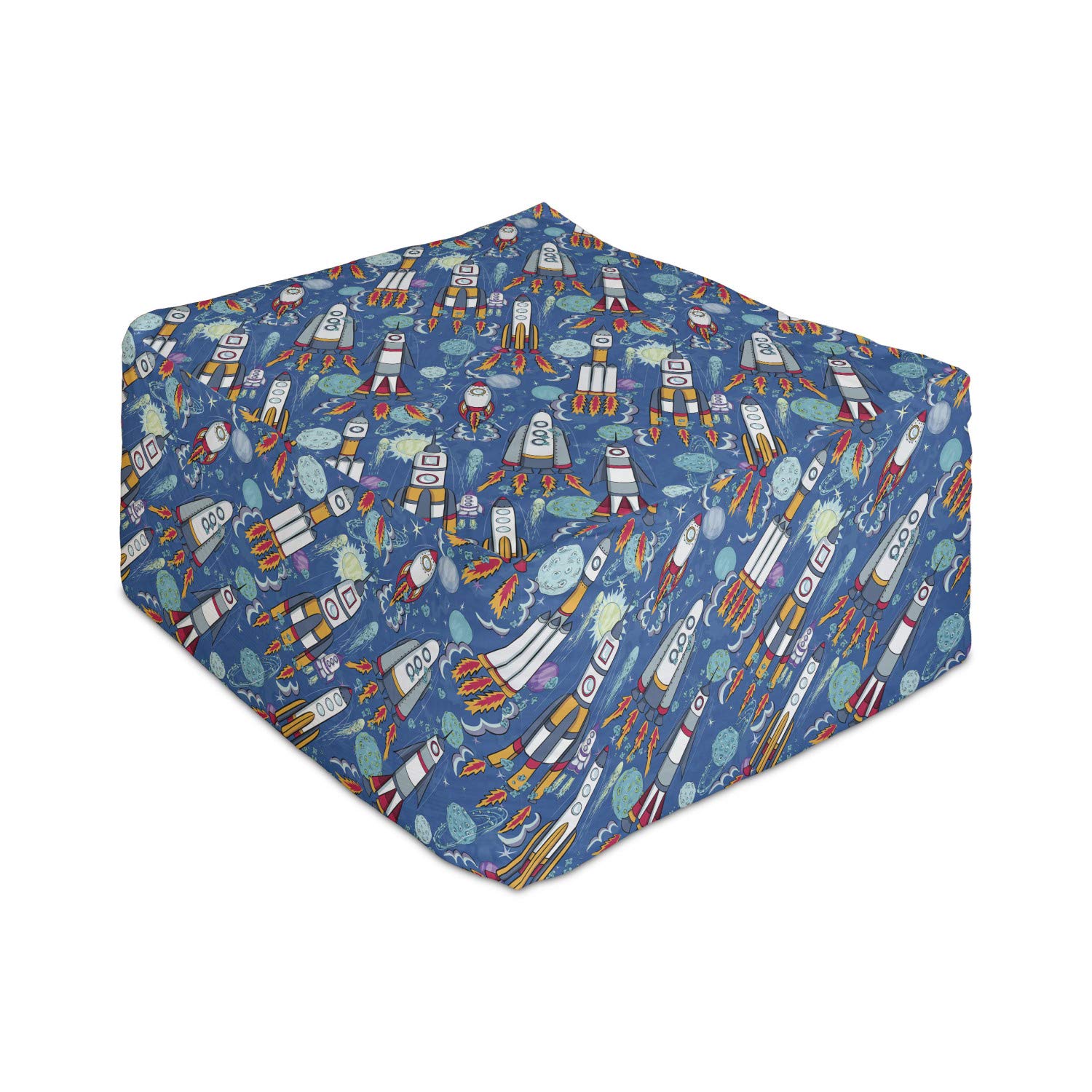 Ambesonne Spaceship Rectangle Pouf - Hand-Drawn Cartoon Spaceship & Planets Design - 25