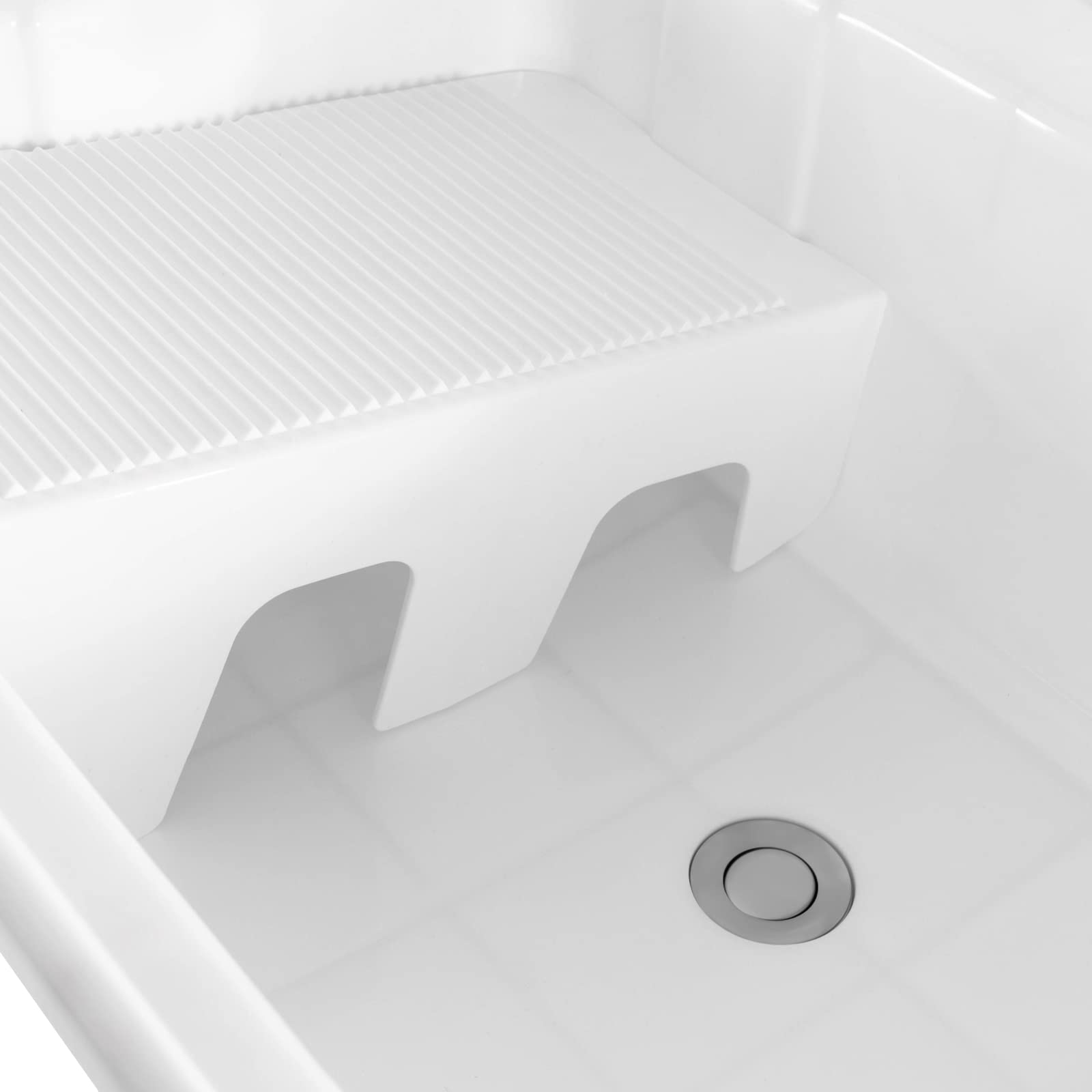Freestanding Plastic Laundry Sink with Washboard - 25.59x21.65x31.5 Inch Utility Sink with Hot/Cold Faucet, Hoses & Drain Kit - Perfect for Garage, Basement, Garden & Outdoor Cleaning Tasks