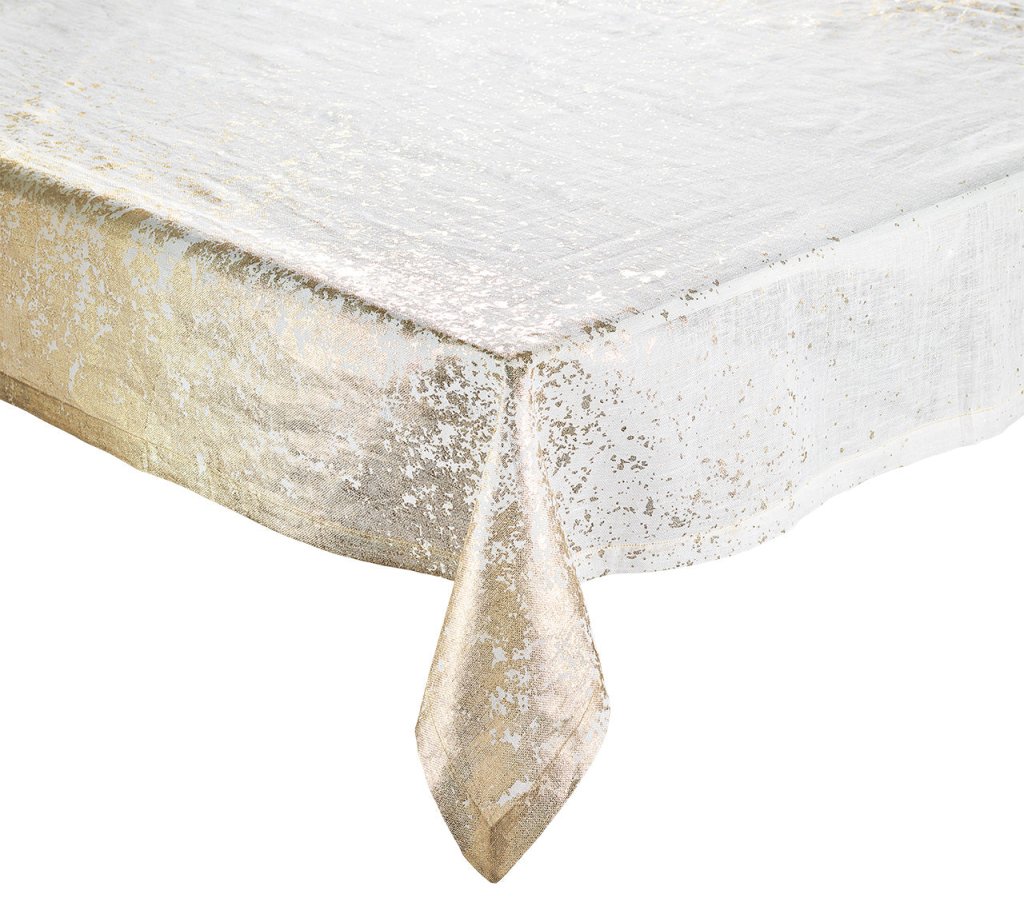 Premium Metallic Foil Tablecloth in White & Gold - Elegant Dining Decor for Weddings, Parties & Holiday Celebrations