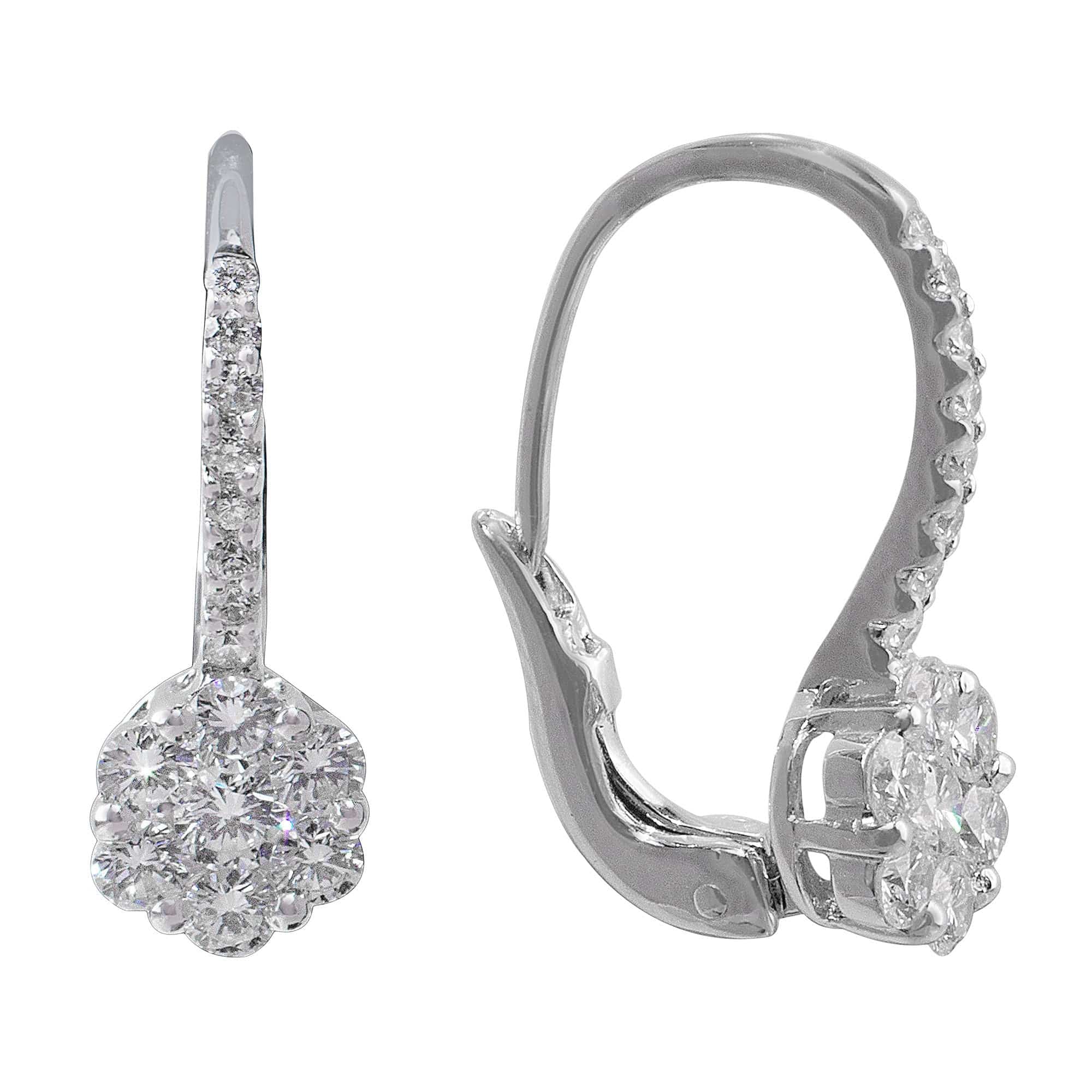 18K White Gold Diamond Flower Lever Back Earrings for Women - Elegant Floral Dangle Earrings for Weddings, Parties & Special Occasions