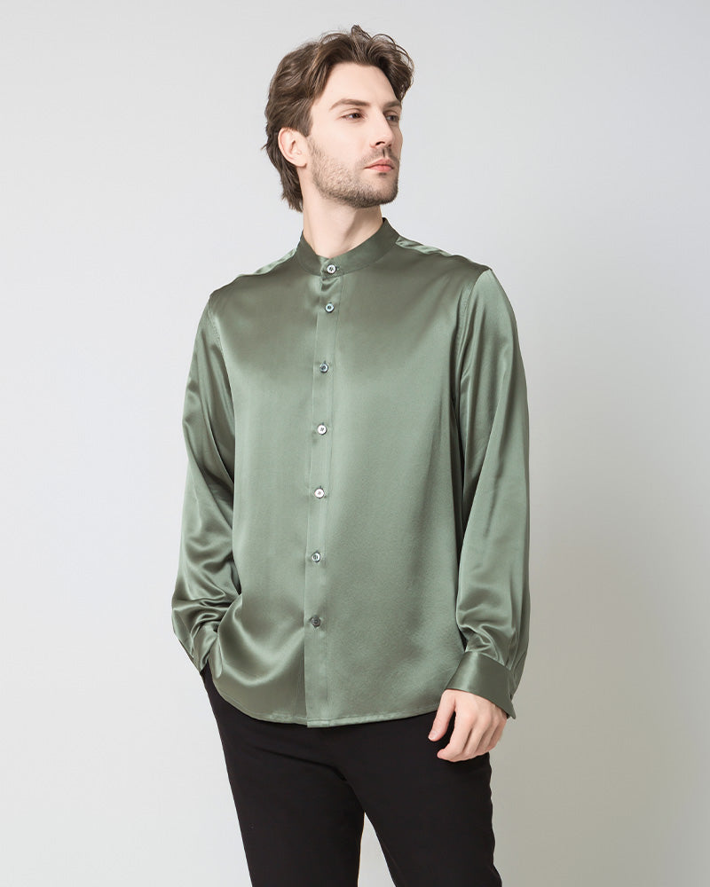 Premium Silk Men's Casual Long Sleeve Shirt - Breathable & Comfortable for Office, Travel & Special Occasions