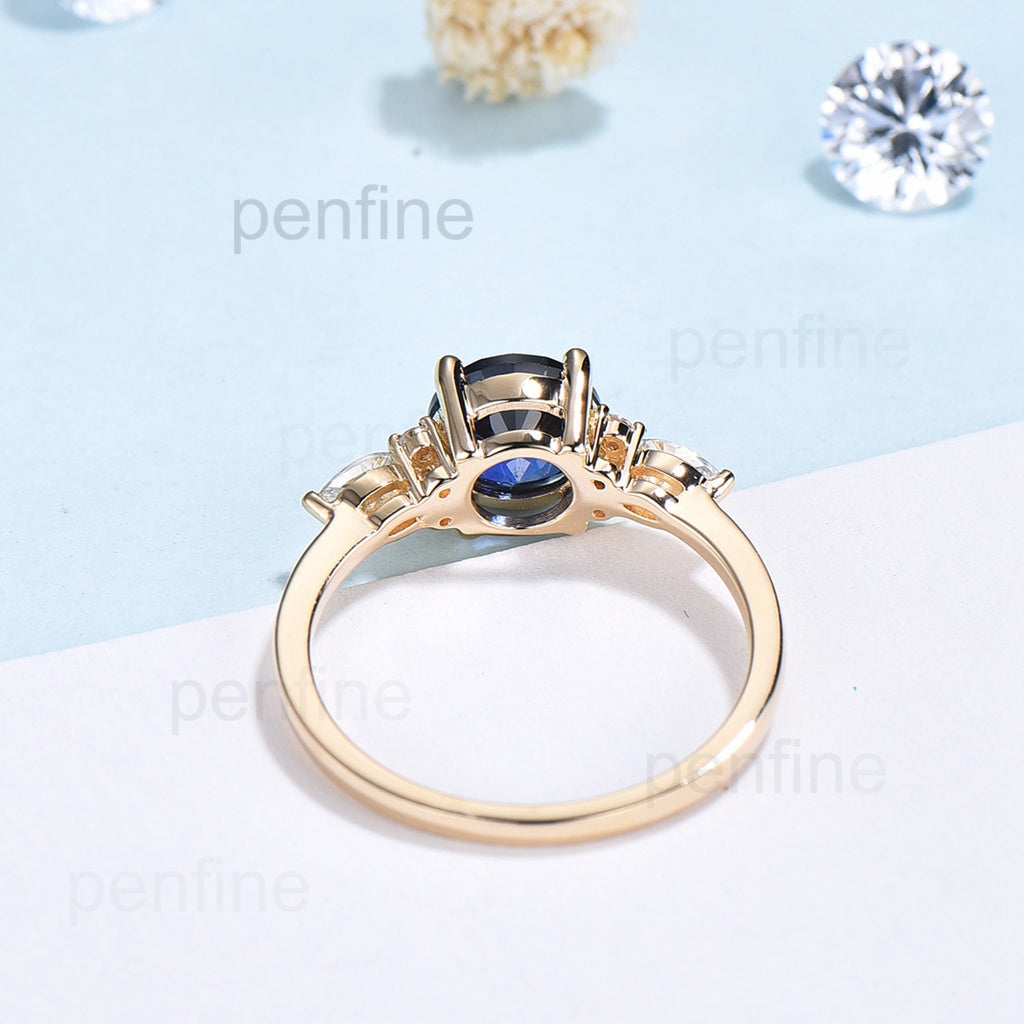 7mm Round Sapphire Diamond Ring for Women - Elegant Wedding, Engagement & Anniversary Jewelry Gift