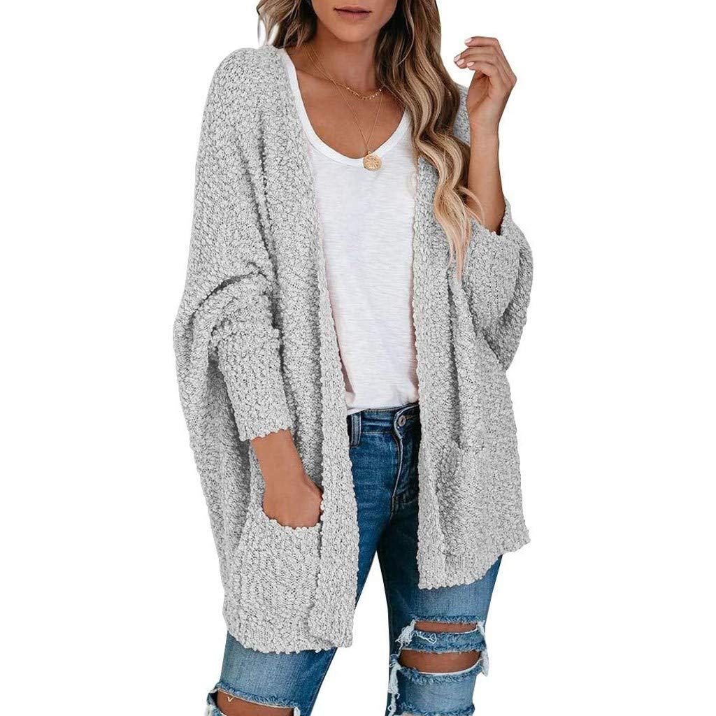 Soyienma Women's Open Front Long Sleeve Waffle Knit Cardigan Sweater with Pockets - Chunky Knit Fall Winter Outwear for Casual Office & Coffee Dates