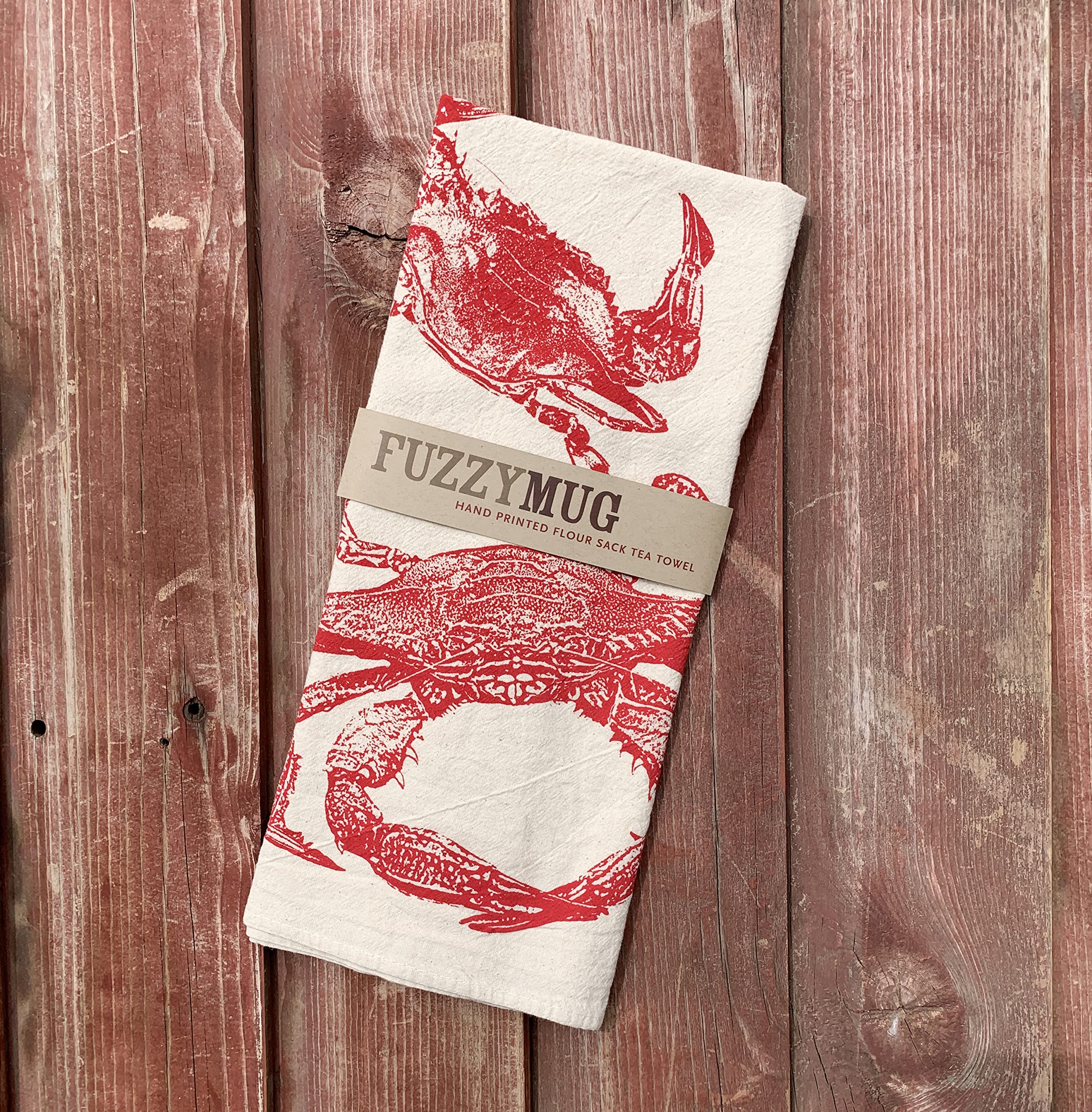 Red Crab Hand-Printed Flour Sack Tea Towel - Premium Kitchen Towel for Baking, Cooking & Dish Drying - Perfect Gift for Tea Lovers & Home Decor