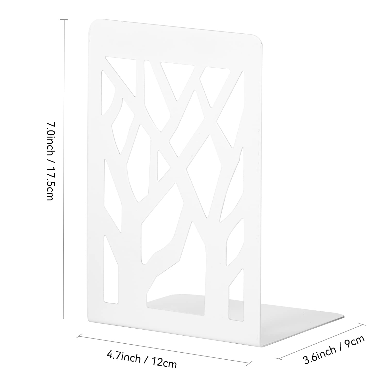 Heavy Duty Metal Bookends for Shelves - 3 Pairs White Decorative Book Stoppers - Secure Large Books & Organize Home Office, Library, or Study Room