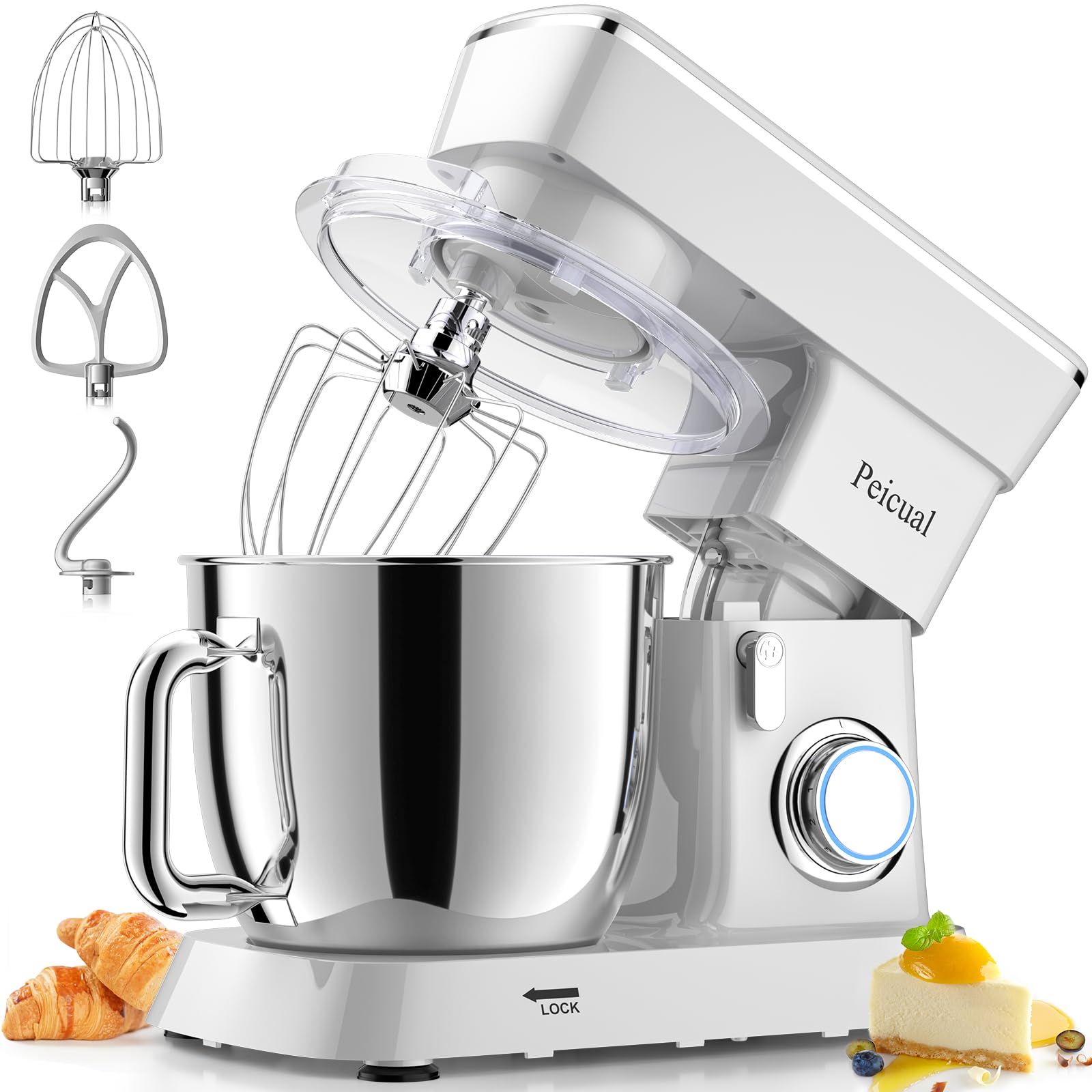 5.5QT Stand Mixer with 10+ Speeds - Tilt-Head Electric Kitchen Mixer with Stainless Steel Bowl, Dough Hook, Beater & Whisk - Perfect for Baking Cakes, Cookies & Bread Dough - White