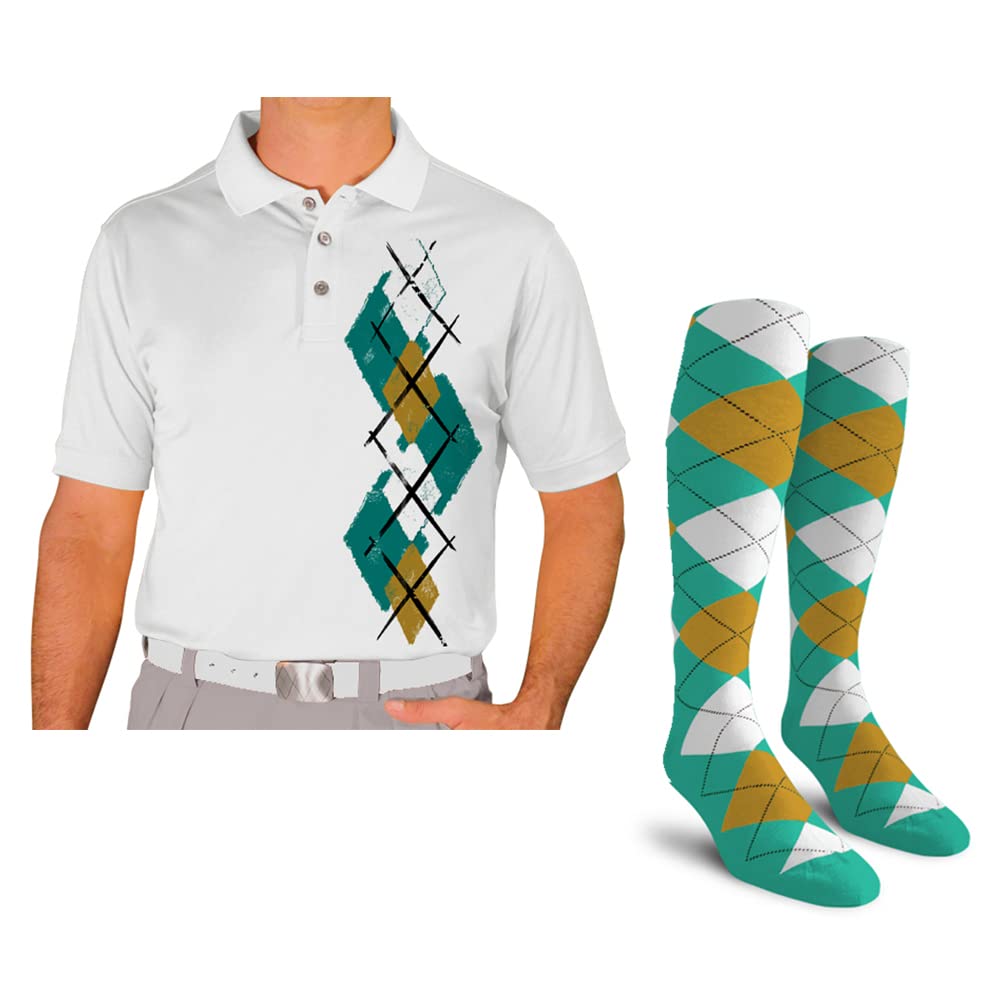 Breathable Dry Fit Short Sleeve Graphic Golf Polo Shirt with Matching Socks for Men - Argyle Paradise Design (Sizes 5A-5Z) | Perfect for Golf Tournaments, Casual Wear & Summer Outdoor Activities