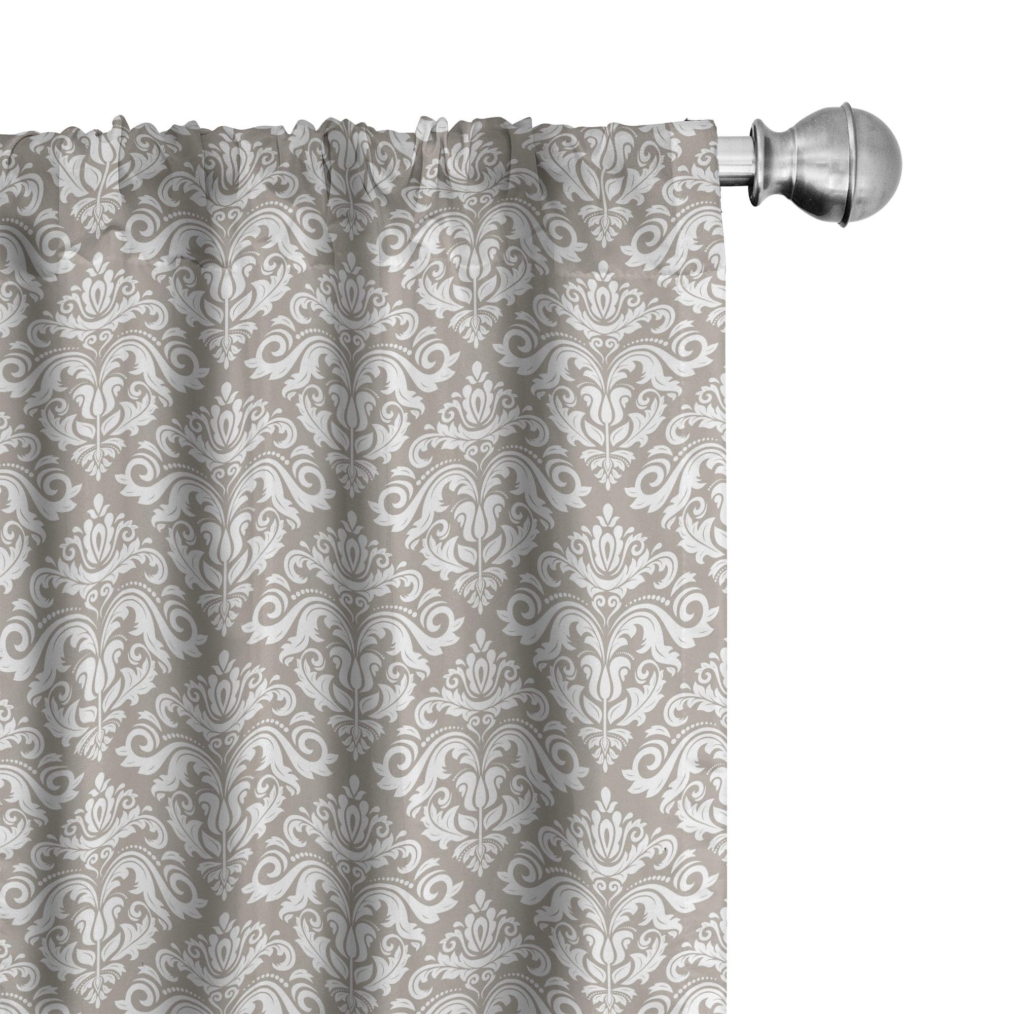 Ambesonne Damask Window Curtains - Oriental Design Swirled Leaf Motif, Lightweight 2-Panel Set with Rod Pocket, 28