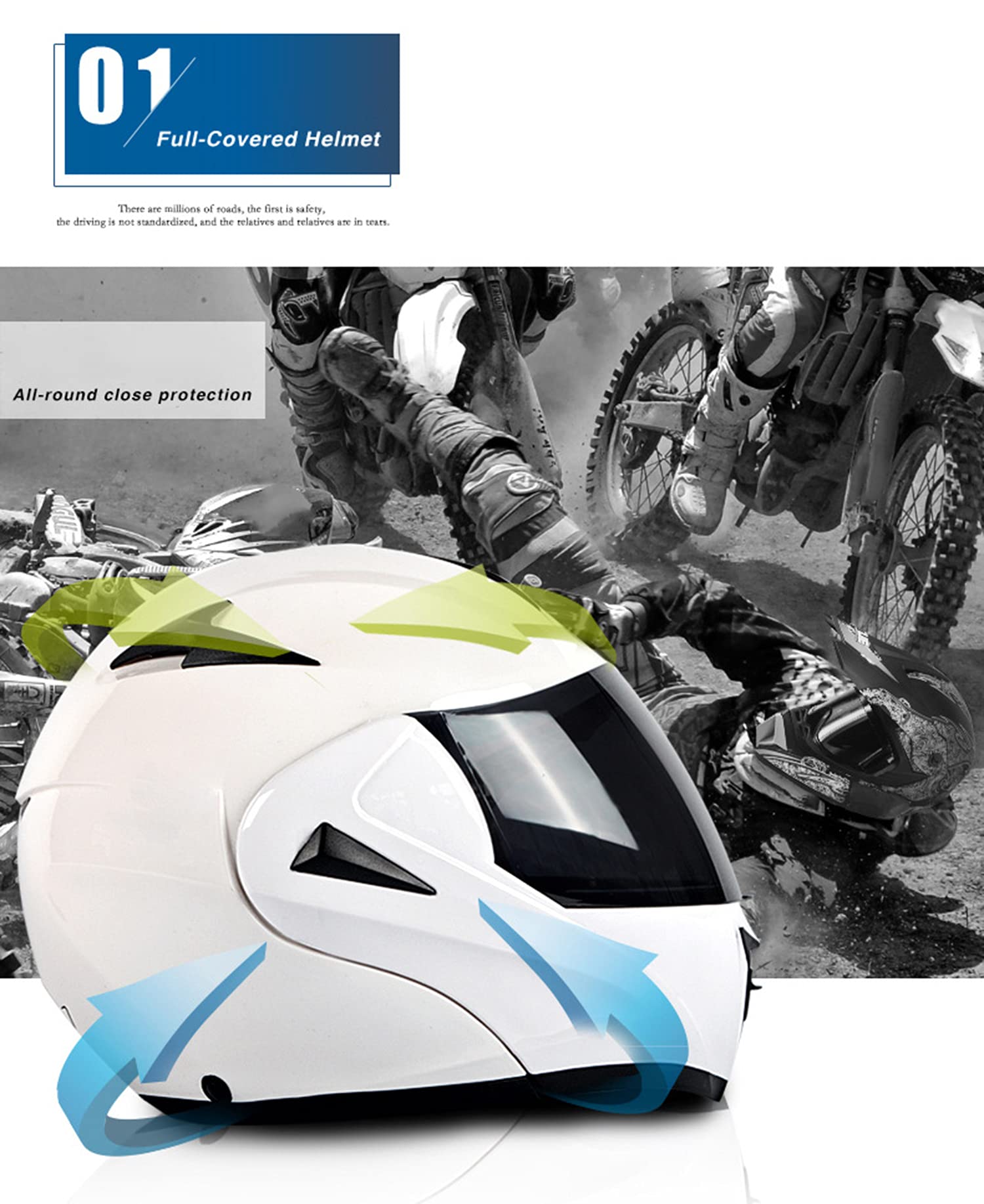 Anti-Fog Dual Visor Modular Motorcycle Helmet - Full Face Flip Up Design with ECE/DOT Safety Certification for Men & Women - Ideal for Street Bikes, Scooters, Cross Country and Racing - Perfect for Commuting, Touring and Adventure Riding