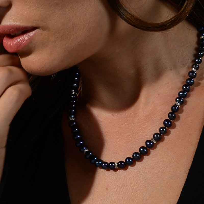 Danbury Mint Midnight Spell Black Pearl Necklace & Earrings Set for Women - Cultured Pearl Jewelry Gift for Her, Elegant Evening Wear & Special Occasions #1333-0360