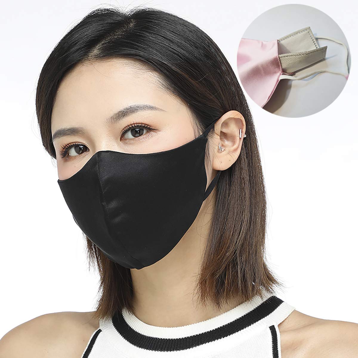 NMM Global Mulberry Silk Face Mask for Women, Men & Kids - 3D Breathable Mask for Acne Prone & Sensitive Skin with Filter Pocket - Perfect for Travel, Work & Daily Protection