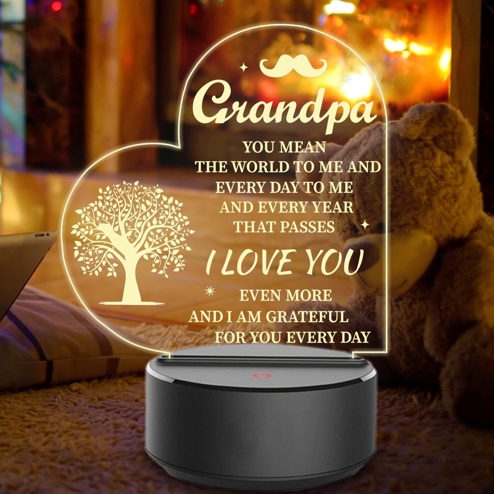 Personalized Engraved Night Light - Best Birthday & Christmas Gift for Grandpa from Grandchildren | Thoughtful Present for Father's Day, Thanksgiving & Special Occasions | Heartwarming Home Decor for Bedroom & Living Room