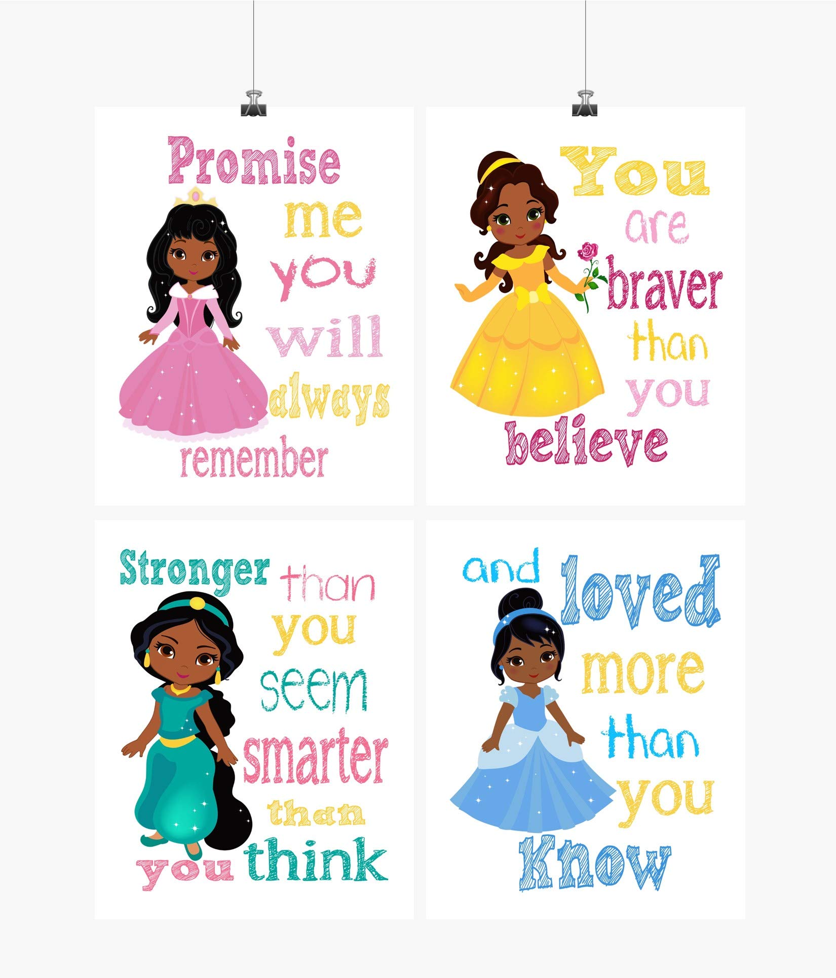 African American Princess Nursery Decor - 4 Motivational Prints for Girls' Room