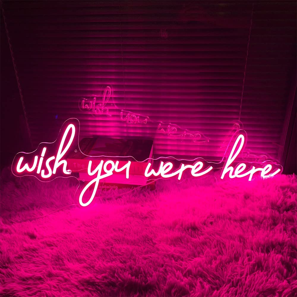 Custom LED Neon Sign 'Wish You Were Here' - Pink Wall Decor (23.6×7.8 IN) for Bedroom, Living Room & Business | Unique Gift for Birthday, Wedding, Christmas | Durable Flex Backdrop Lighting for Home & Office Decor
