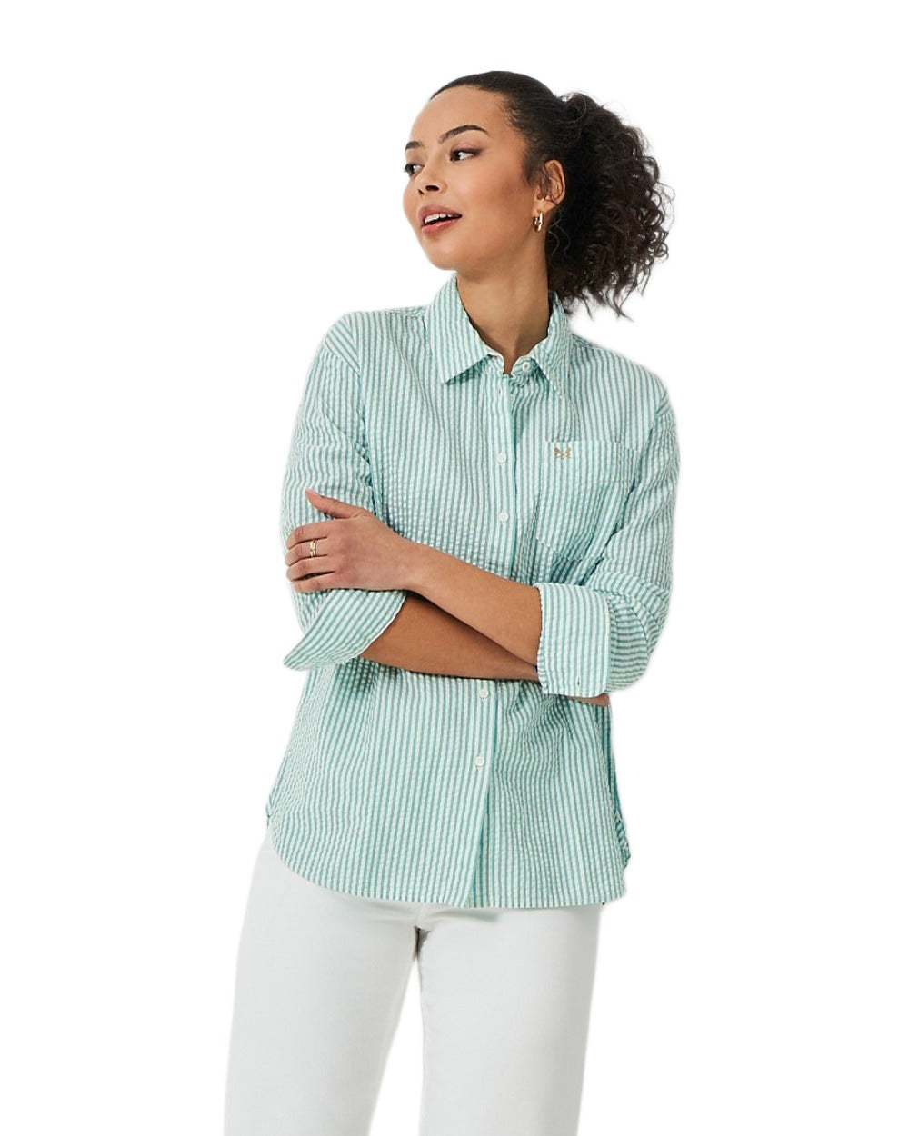 Women's Seersucker Relaxed Fit Shirt - Crew Clothing | Breathable Summer Top for Casual Outings & Beach Wear