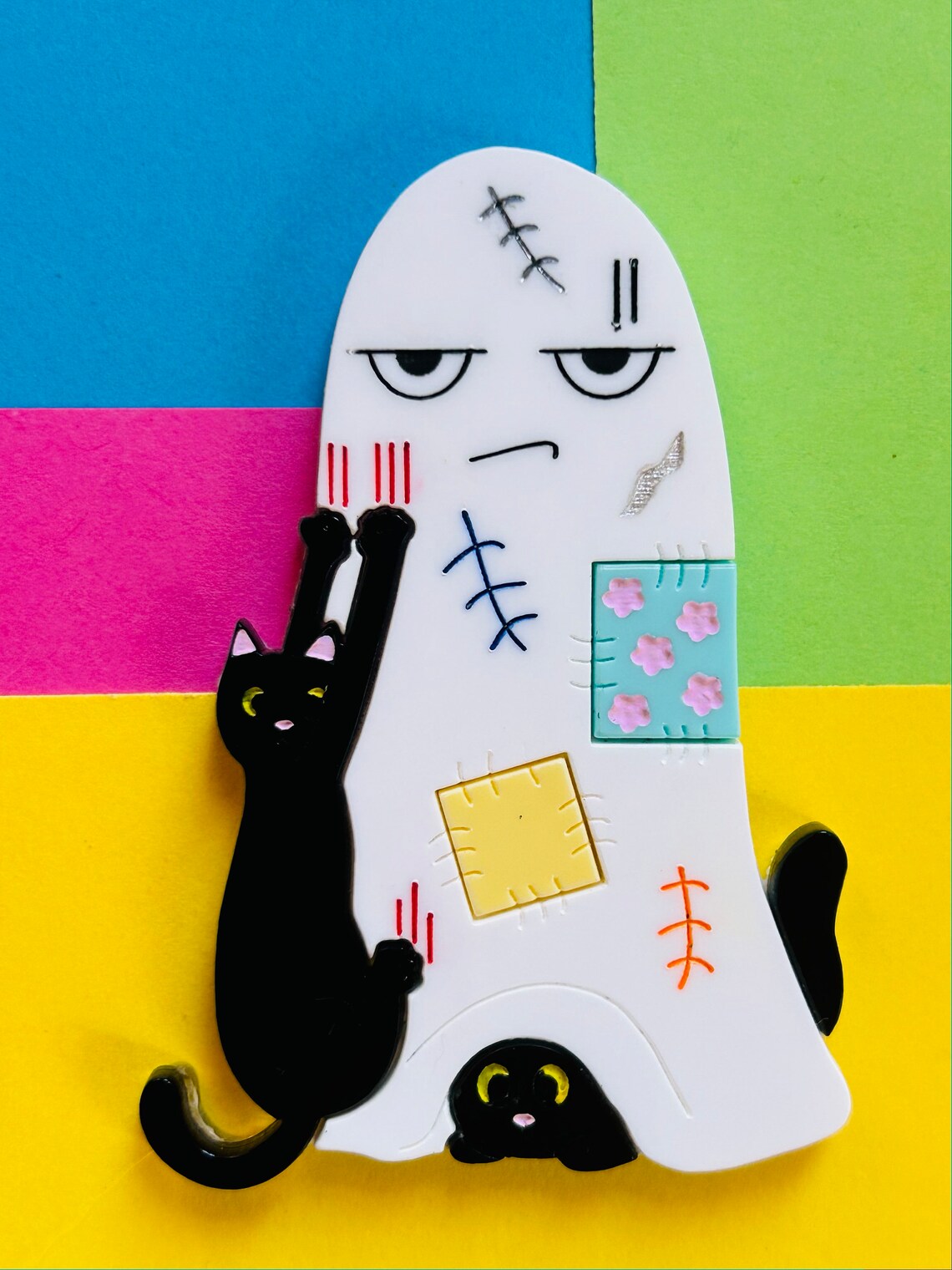Adopt a Cat Acrylic Brooch - Kawaii Animal Pin Badge by Makokot Design - Perfect for Backpacks, Jackets & Gifts for Cat Lovers