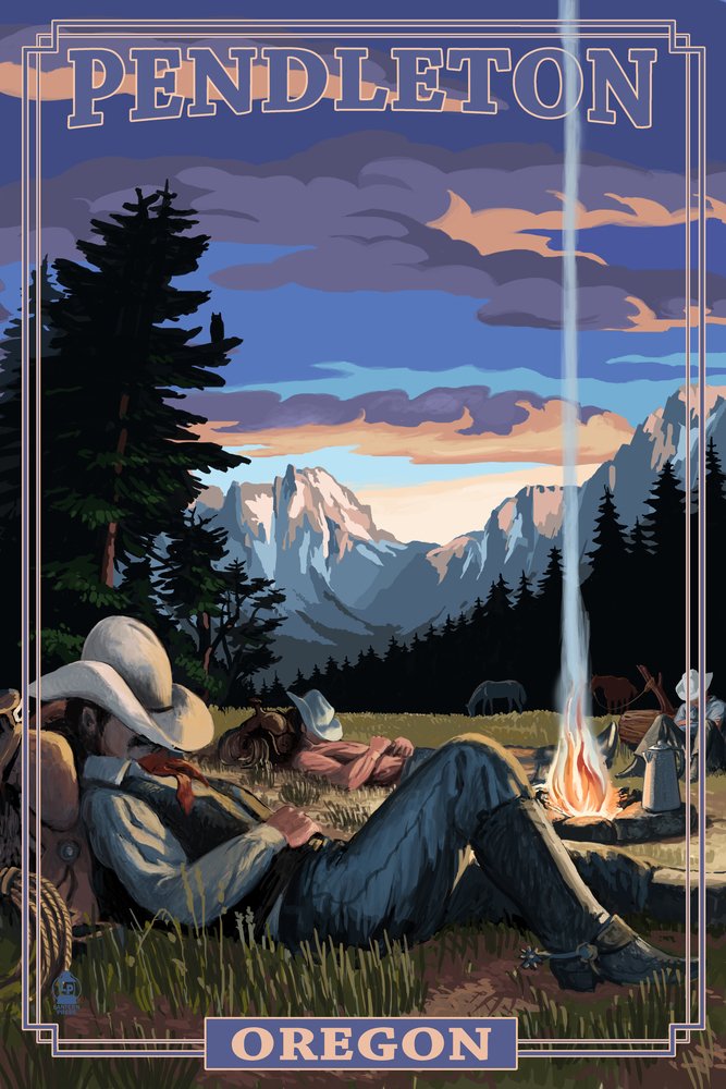 Signed Cowboy Camping Night Scene Art Print - Pendleton Oregon 47036 Wall Decor Poster (24x36) - Perfect for Western Theme Home Decor & Ranch Style Living Rooms