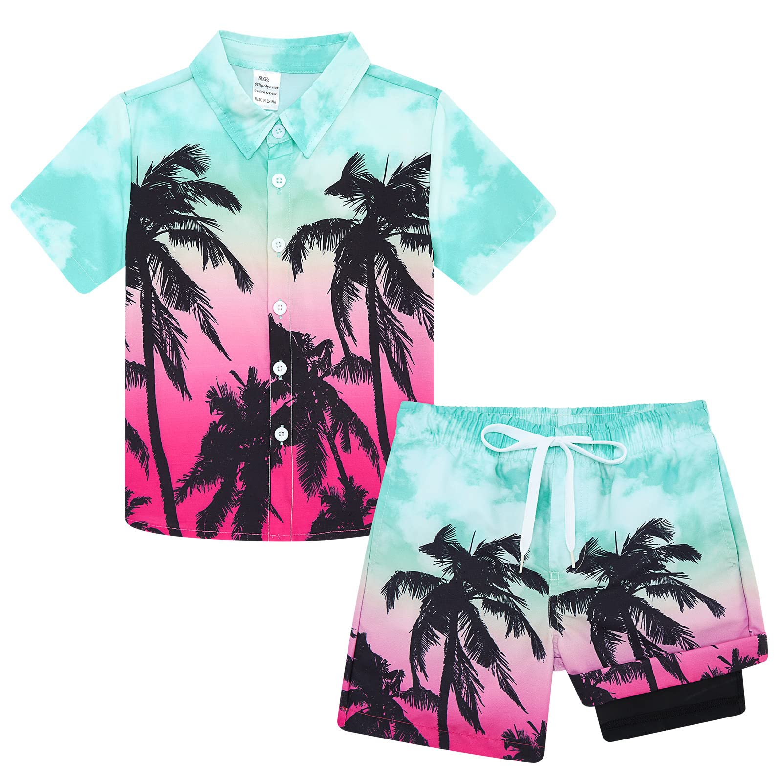 UNICOMIDEA Boys Hawaiian Shirt and Swim Trunks Set - Tropical Print 2-Piece Outfit for Kids 5-12 Years | Beach Vacation, Summer Party, Poolside Fun