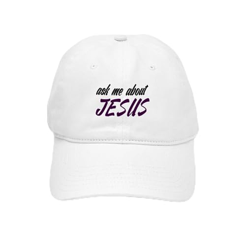White - Ask Me About Jesus Cap
