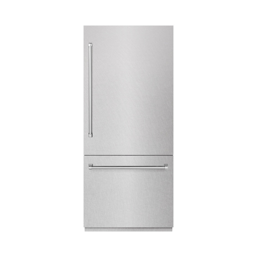 ZLINE 36 Inch 19.8 Cu Ft Built-In Bottom Freezer Refrigerator with Water Dispenser & Ice Maker - Satin Stainless Steel & Graphite Gray Interior (GRBIT SN 36) - Perfect for Modern Kitchens & Open Concept Homes
