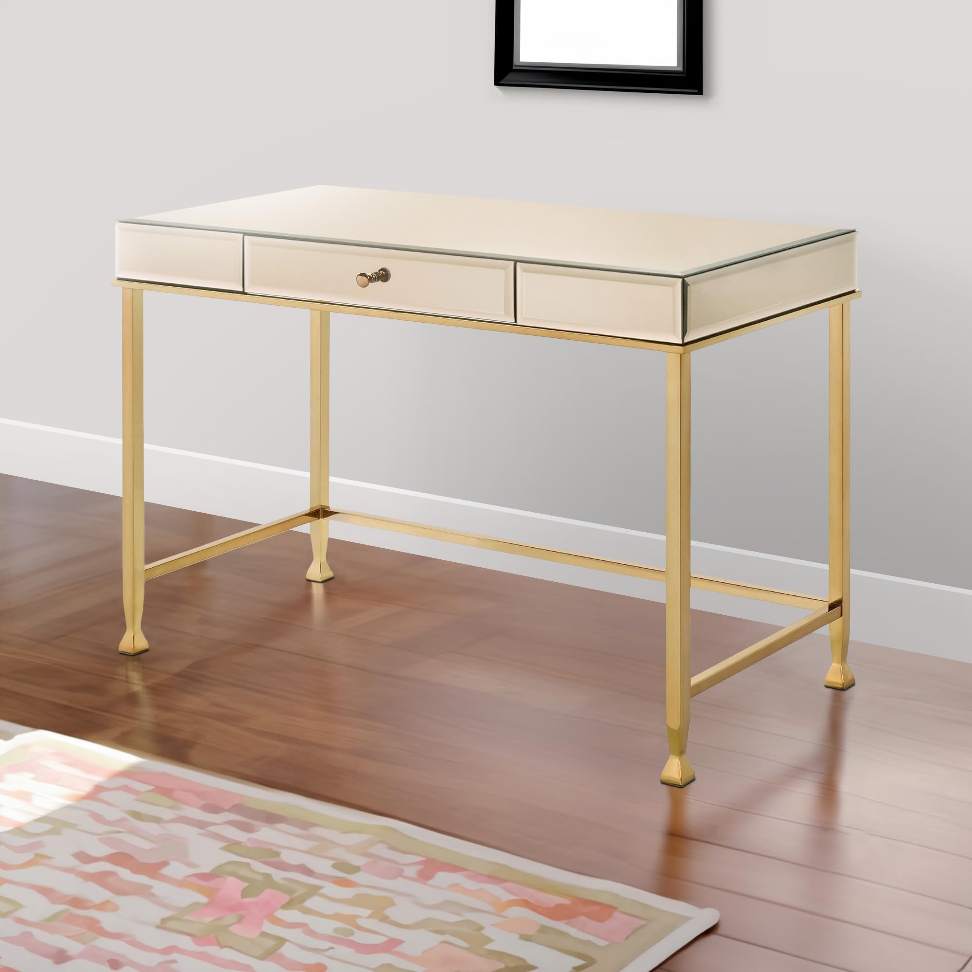 Benjara Pink Rectangular Storage Writing Desk - Modern Home Office Desk with Drawers for Study, Work & Crafting