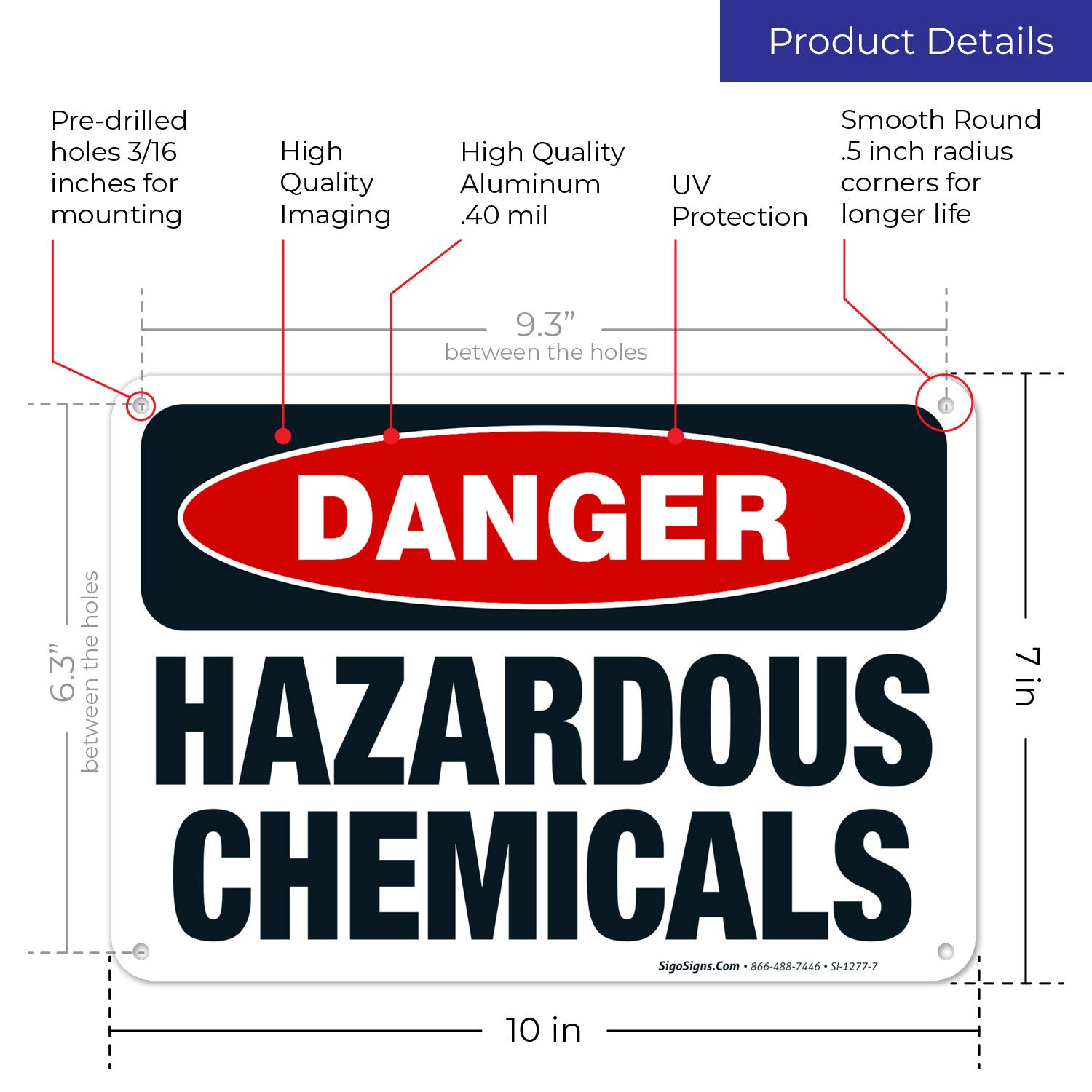 Danger Hazardous Chemicals Sign - OSHA Approved 10x7 Inches Rust-Free .040 Aluminum Sign - Fade Resistant for Indoor & Outdoor Use - Made in USA - Perfect for Warehouses, Labs & Industrial Safety