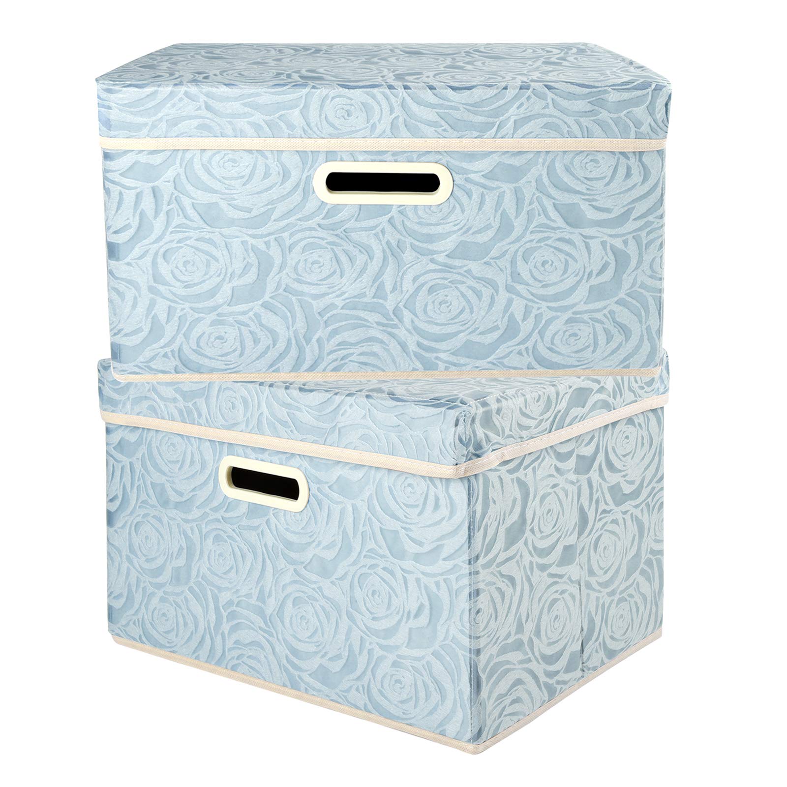 Lucky Monet 2-Pack Large Foldable Fabric Storage Bins with Lids & Handles - Rose Pattern Organizer Cubes, 17.7