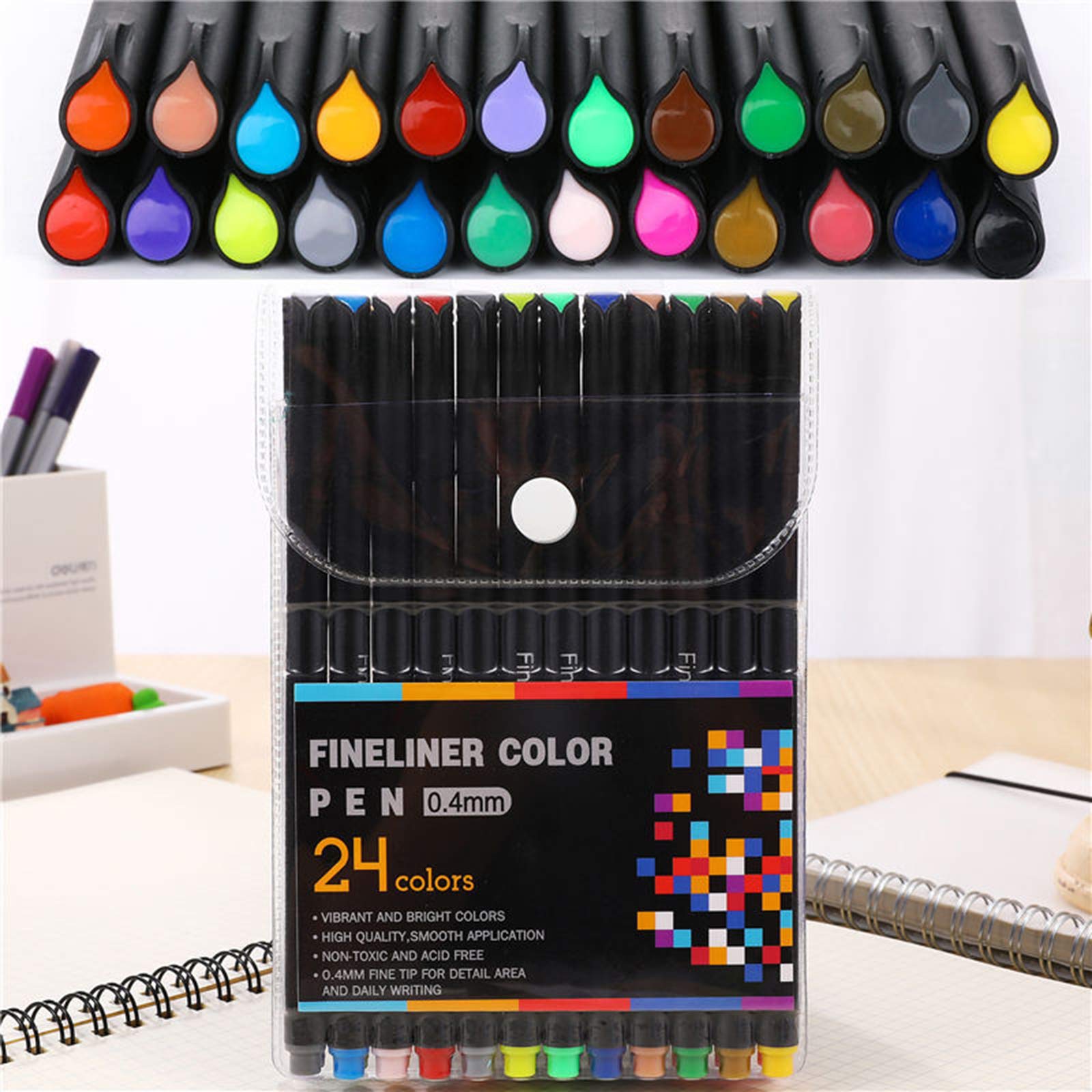 Kaliove 24-Color Fine Point Journal Planner Pens - Colored Markers & Porous Fineliner Pens for Bullet Journaling, Note Taking, Sketching & Planner Decorations