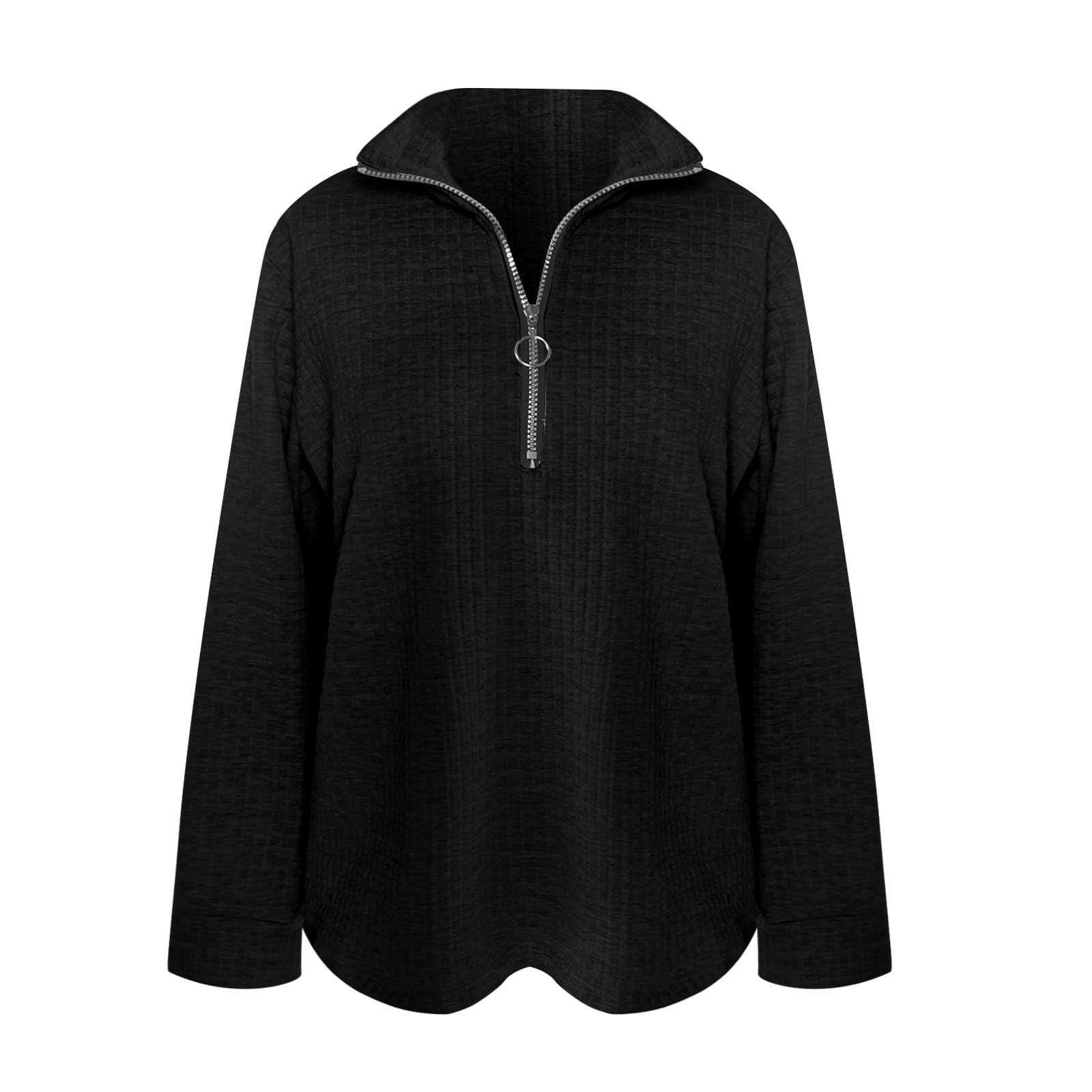 DABAOK Women's Long Sleeve V-Neck Blouse with 3/4 Sleeves & Zipper Collar - Stretchy Spandex Cotton Shirt for Work, Office, and Casual Wear