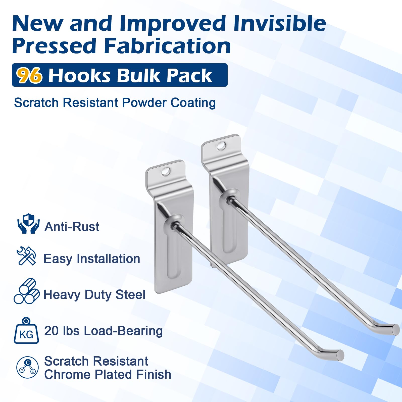 Polmart 10-Inch Heavy Duty Silver Slatwall Panel Hooks - Pack of 96 for Retail Store Display & Organization | Durable Metal Hooks for Shelving, Garages & Commercial Use